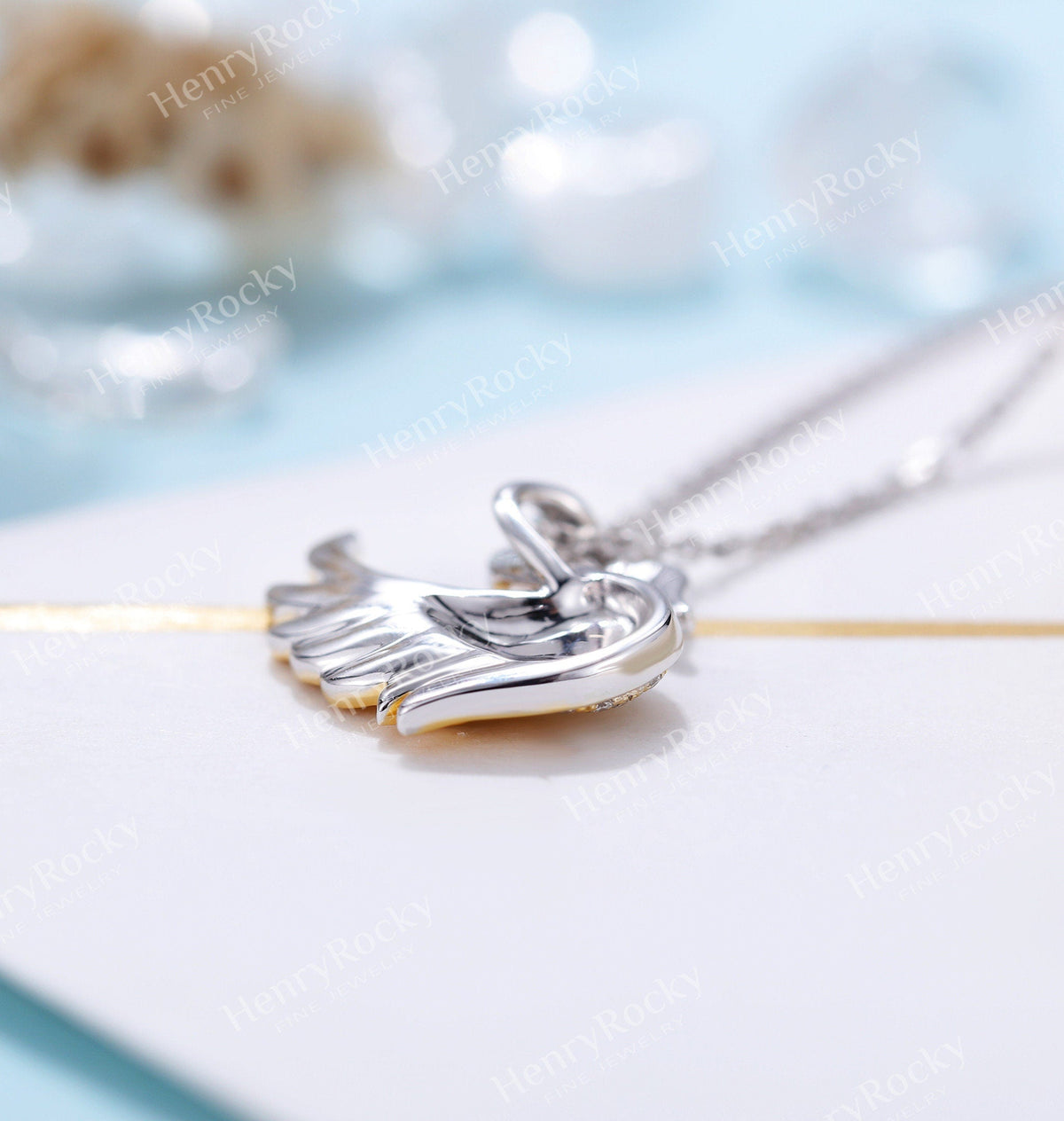 Diamond Pendant necklace women | Charm micro pave Swan Necklace | Unique Jewelry | Solid yellow gold necklace | Anniversary gift for her