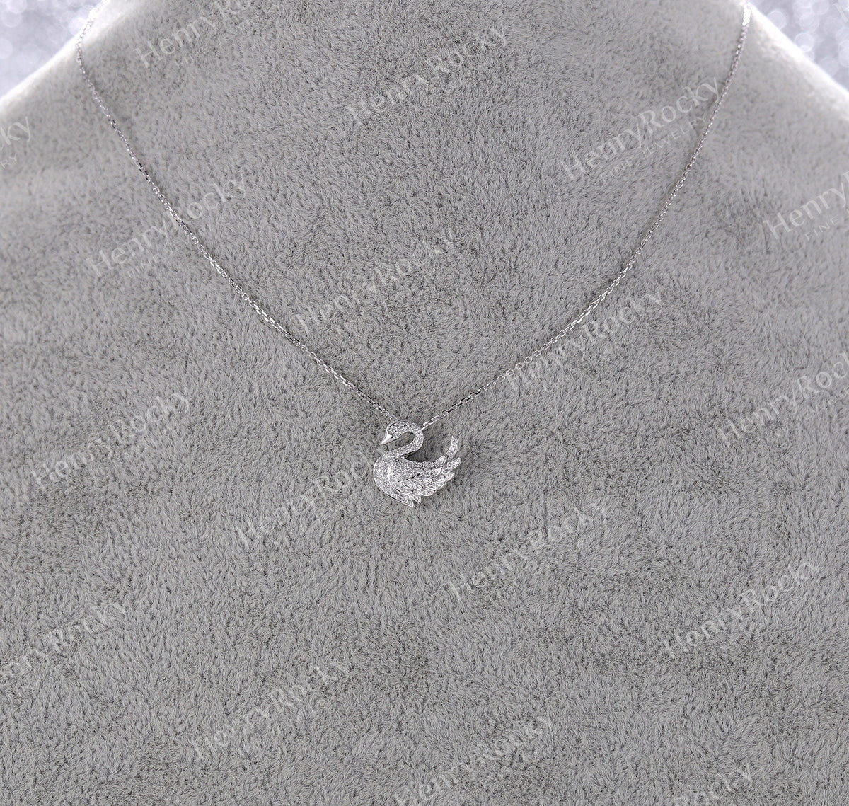 Diamond Pendant necklace women | Charm micro pave Swan Necklace | Unique necklace | Solid white gold necklace | Anniversary necklace