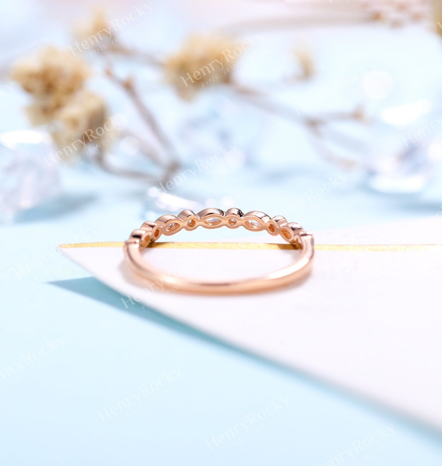 Art deco Moissanite Wedding Band Women | Vintage Marquise cut Matching Bridal Jewelry | Half eternity Promise Ring Anniversary Gift for her