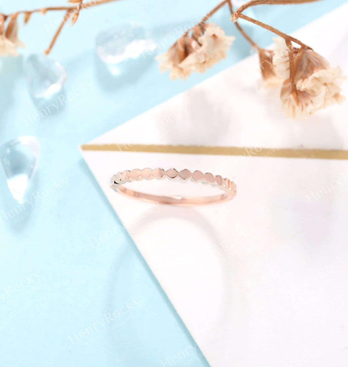 Dainty rose gold wedding band women | Vintage stacking matching bridal ring | unique half eternity jewelry| promise anniversary gift for her