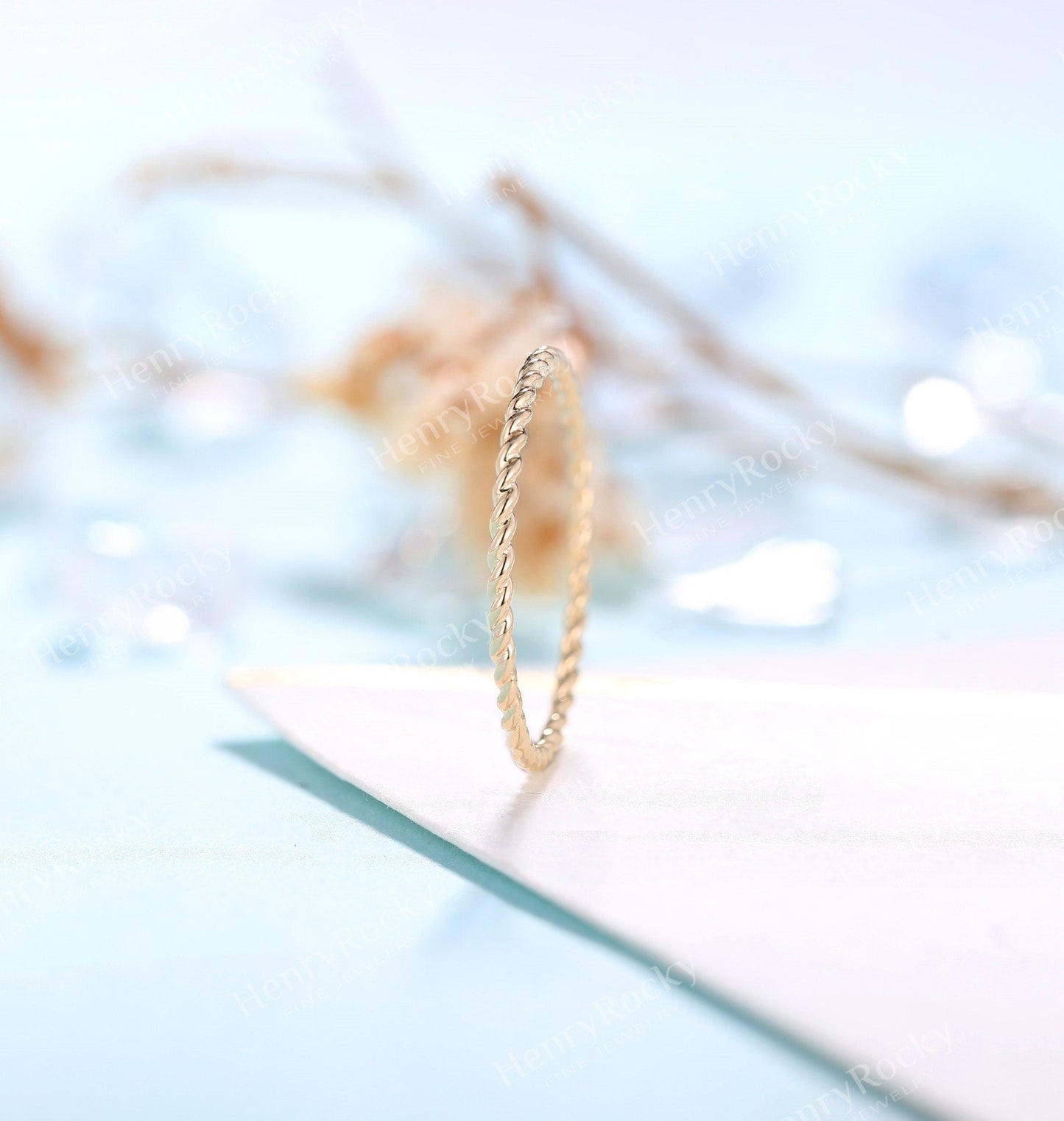 Dainty yellow gold wedding band women | Vintage stacking matching bridal ring | unique twisted jewelry|promise ring anniversary gift for her
