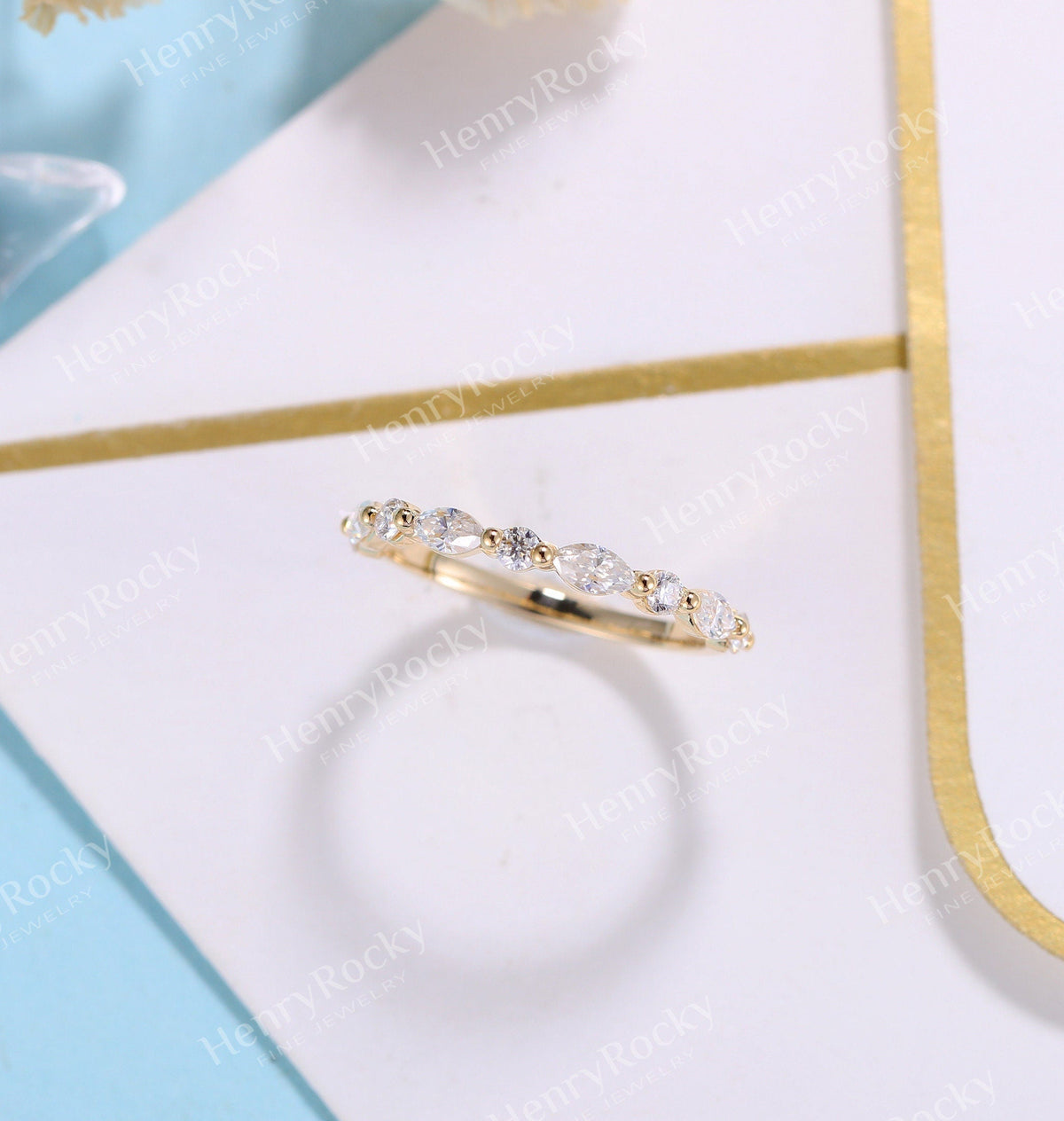 Art deco Moissanite Wedding Band Women | Vintage Marquise cut Matching Bridal Jewelry | Half eternity Promise Ring Anniversary Gift for her