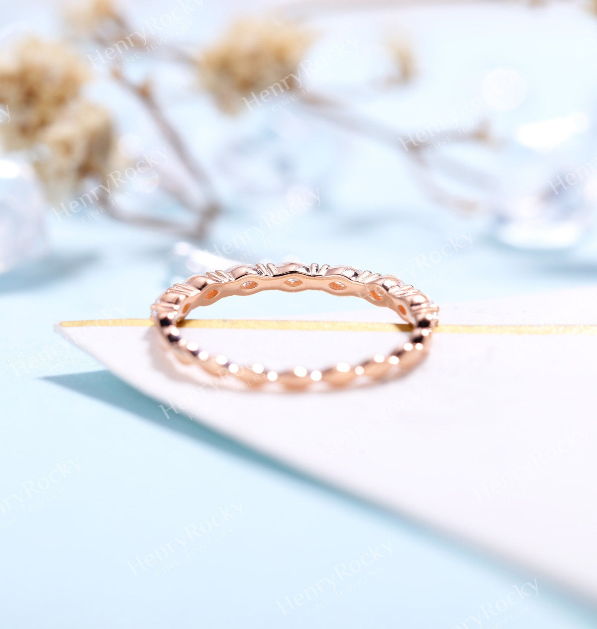 Diamond/Moissanite wedding band | rose gold band women | vintage marquise cut bridal jewelry |promise ring anniversary gift for her