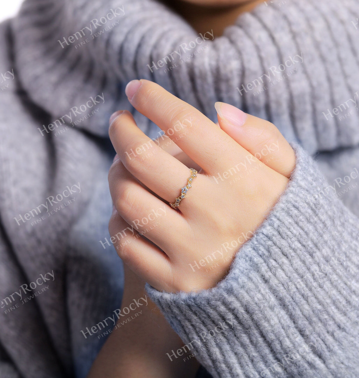 Delicate Diamond wedding band women | yellow gold band | unique bridal ring | floral wedding ring| promise ring anniversary gift for her
