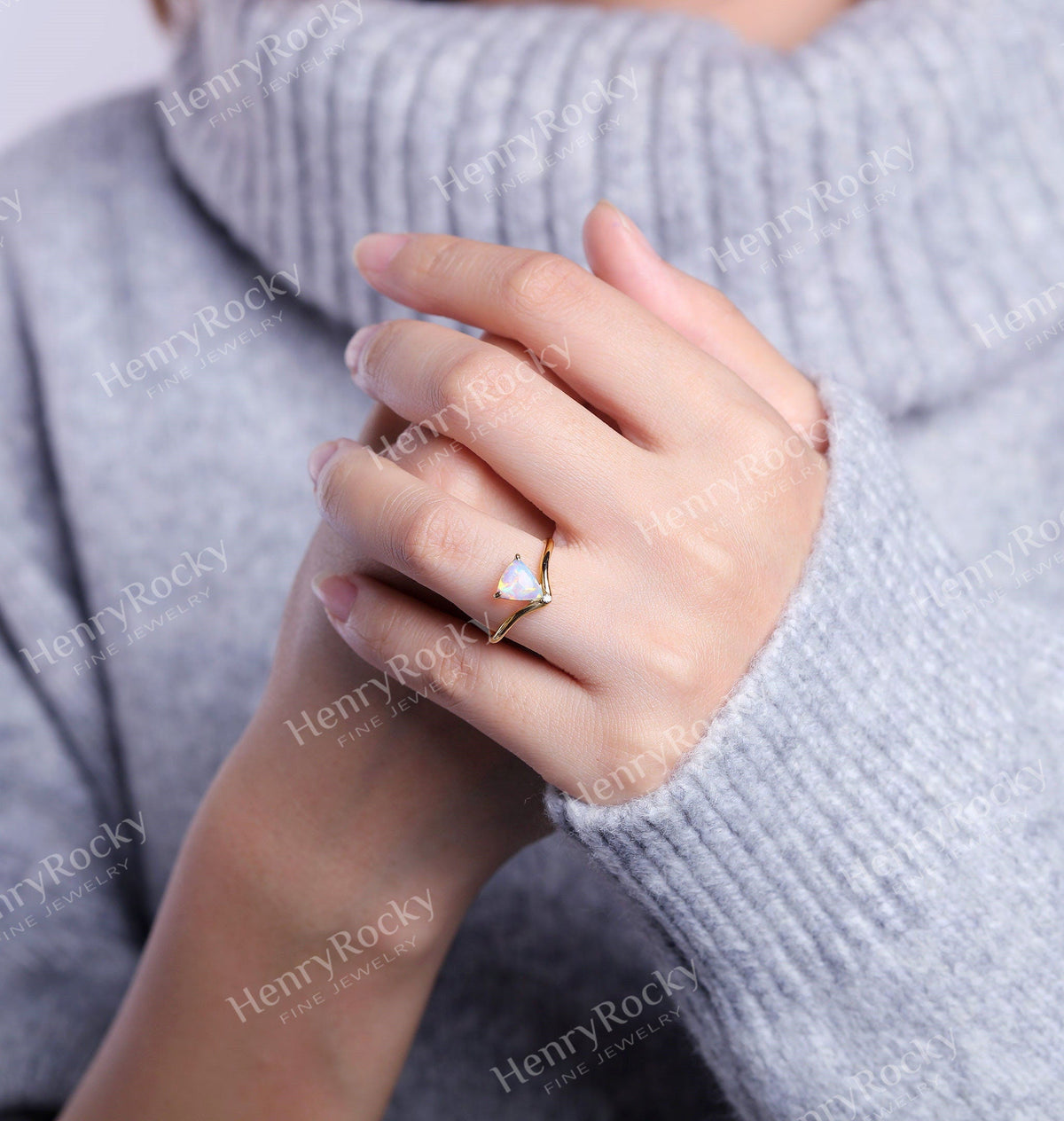Art deco Opal Engagement Ring Women Yellow Gold | Antique Diamond Bridal Jewelry | Vintage triangle Promise Ring Anniversary Gift for Her