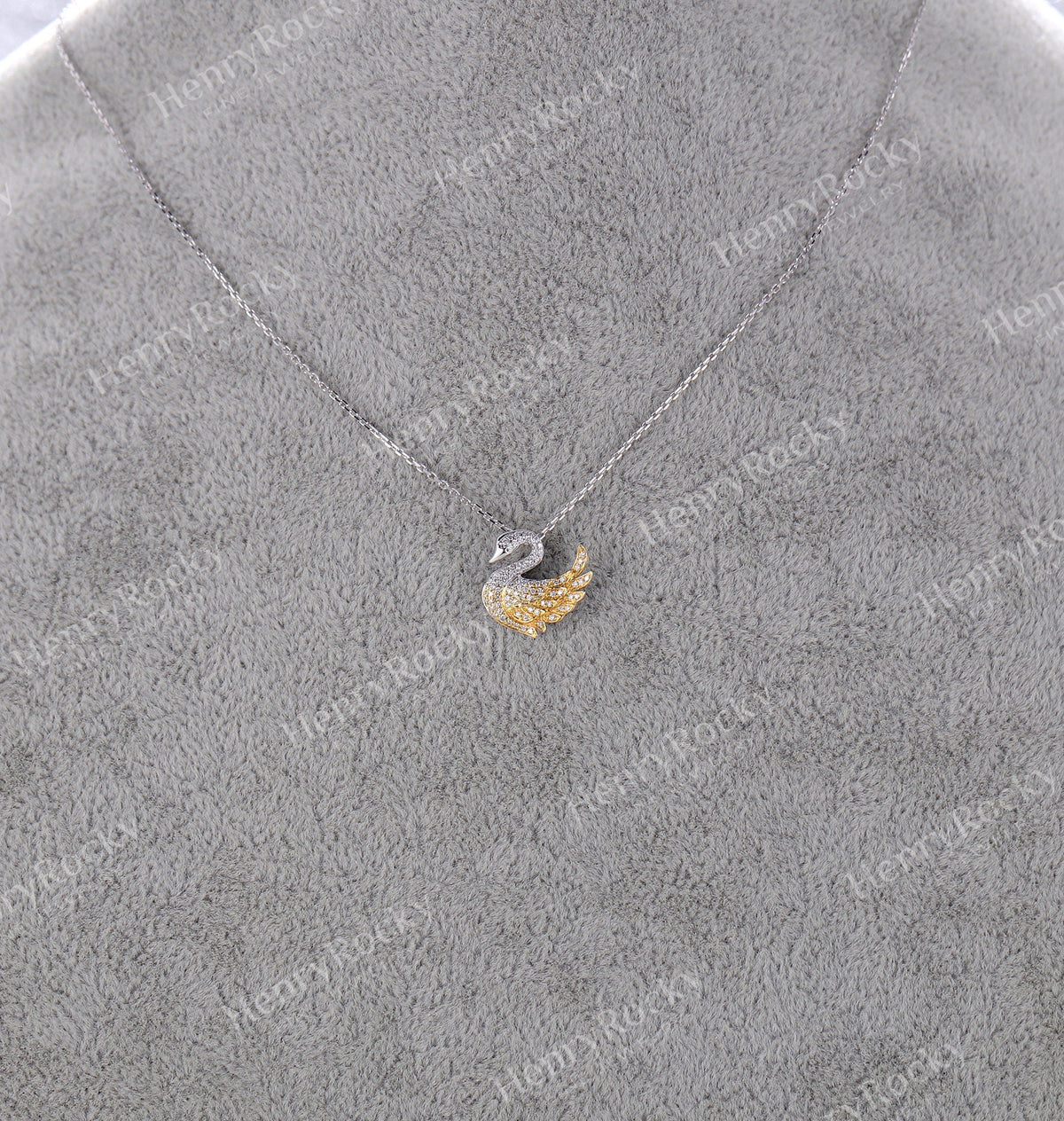 Diamond Pendant necklace women | Charm micro pave Swan Necklace | Unique Jewelry | Solid yellow gold necklace | Anniversary gift for her