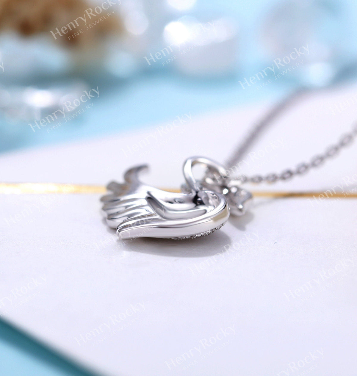 Diamond Pendant necklace women | Charm micro pave Swan Necklace | Unique necklace | Solid white gold necklace | Anniversary necklace