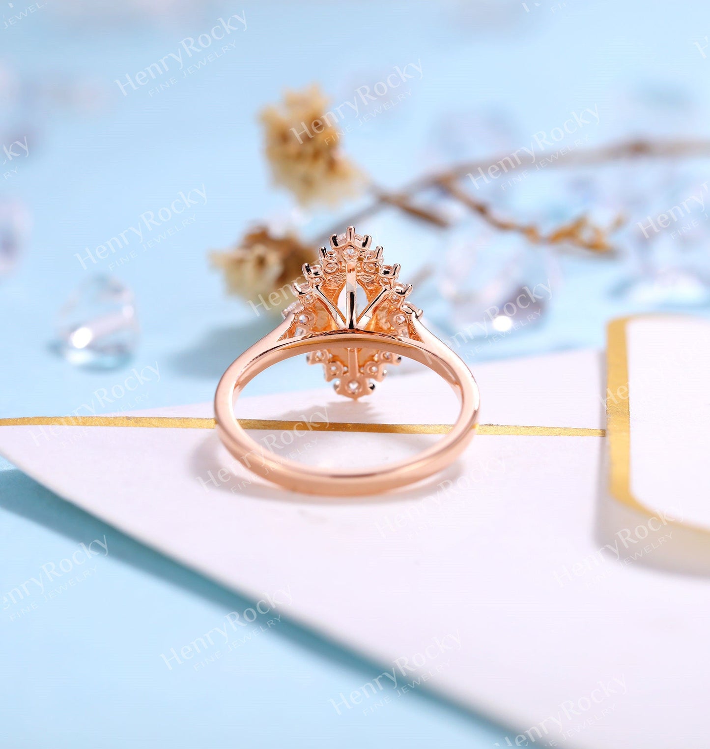 Antique Morganite engagement ring rose gold women | Vintage Marquise cut wedding ring |  Unique Halo Bridal ring | Anniversary gift for her