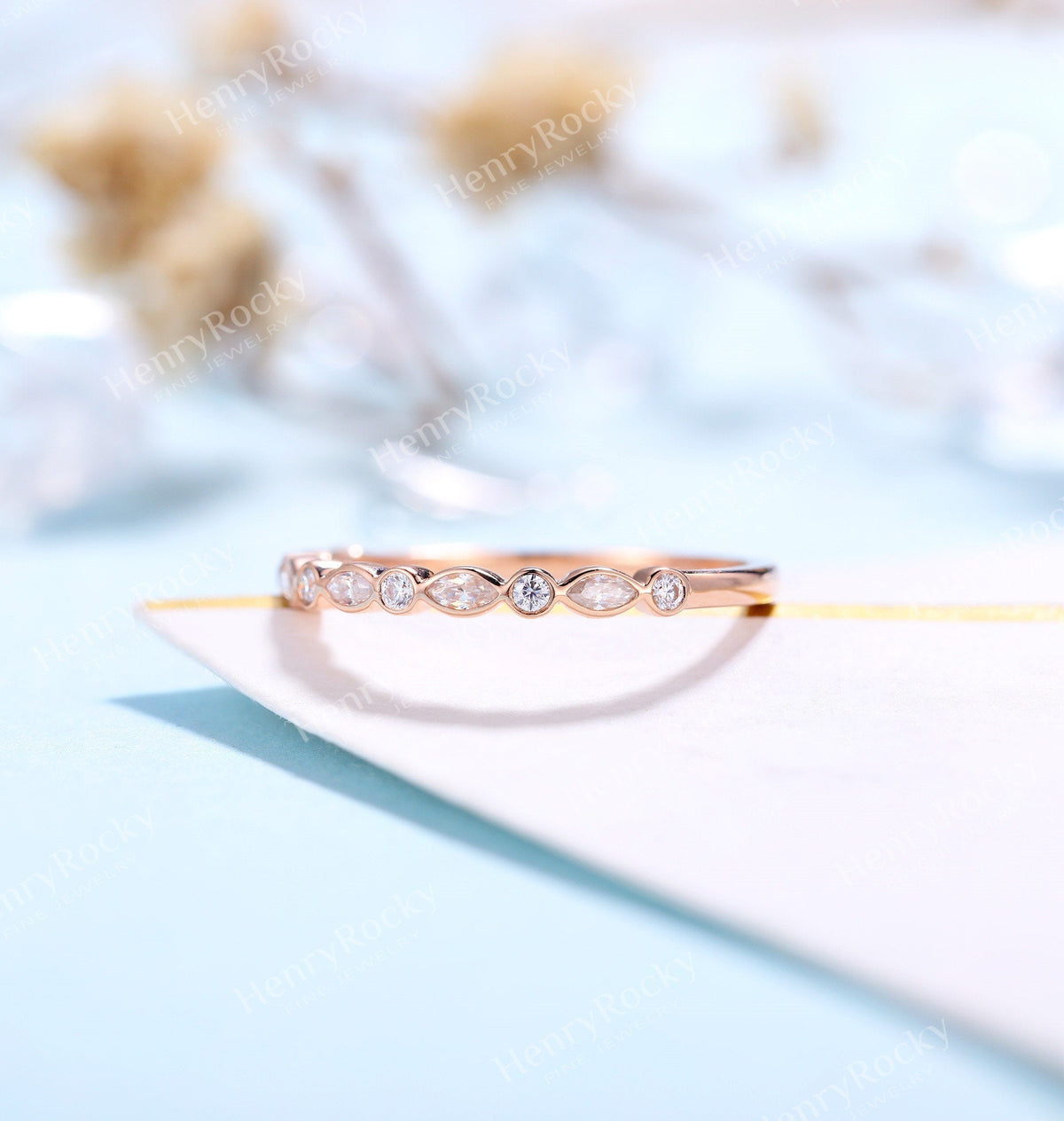 Art deco Moissanite Wedding Band Women | Vintage Marquise cut Matching Bridal Jewelry | Half eternity Promise Ring Anniversary Gift for her