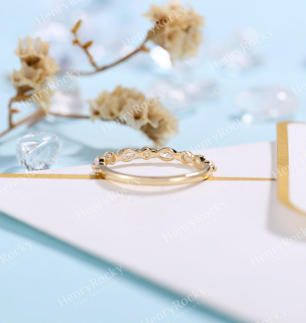 Art deco Moissanite Wedding Band Women | Vintage Marquise cut Matching Bridal Jewelry | Half eternity Promise Ring Anniversary Gift for her