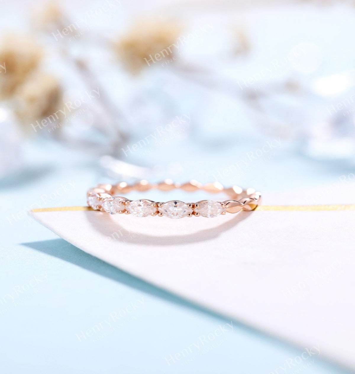 Diamond/Moissanite wedding band | rose gold band women | vintage marquise cut bridal jewelry |promise ring anniversary gift for her