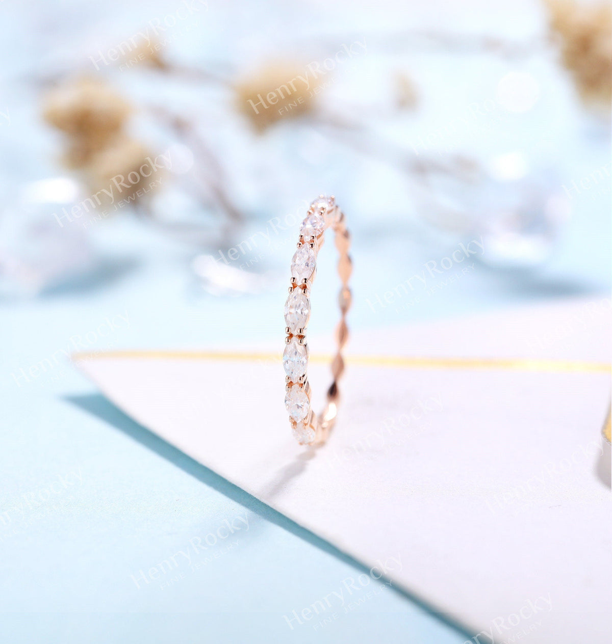 Diamond/Moissanite wedding band | rose gold band women | vintage marquise cut bridal jewelry |promise ring anniversary gift for her