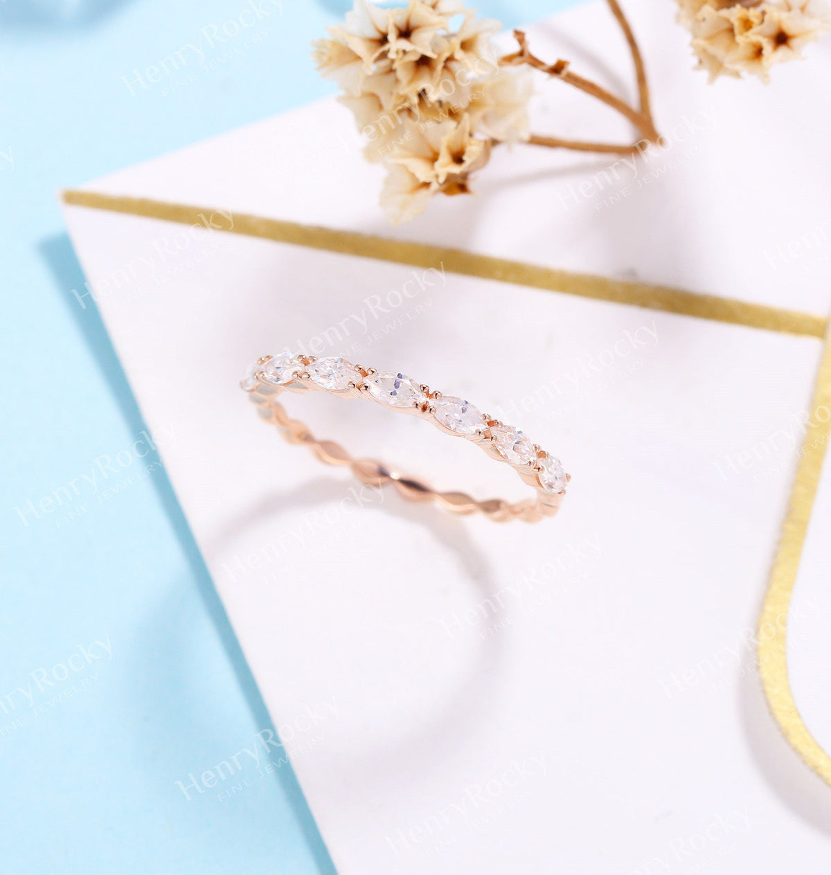 Diamond/Moissanite wedding band | rose gold band women | vintage marquise cut bridal jewelry |promise ring anniversary gift for her