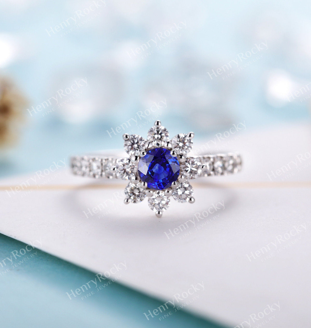 Engagement Ring White Gold Women | Unique Lab ruby/Lab sapphire bridal ring | Art deco Moissanite jewelry | vintage anniversary gift for her
