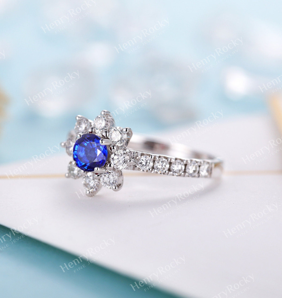 Engagement Ring White Gold Women | Unique Lab ruby/Lab sapphire bridal ring | Art deco Moissanite jewelry | vintage anniversary gift for her