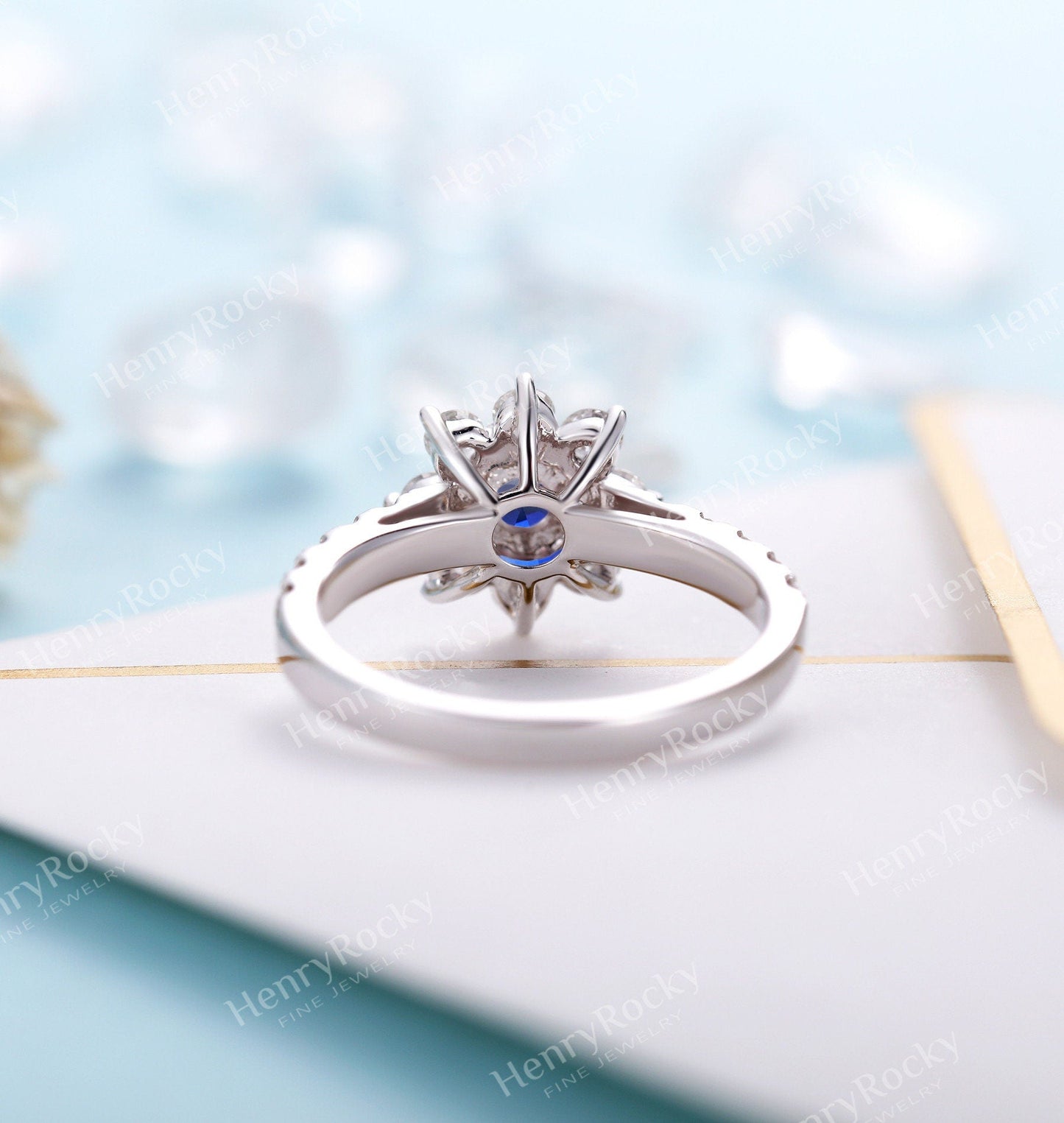 Engagement Ring White Gold Women | Unique Lab ruby/Lab sapphire bridal ring | Art deco Moissanite jewelry | vintage anniversary gift for her