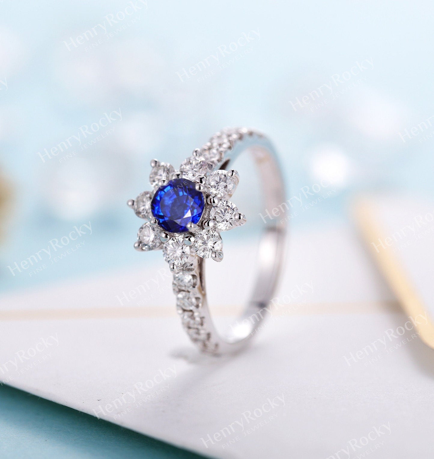 Engagement Ring White Gold Women | Unique Lab ruby/Lab sapphire bridal ring | Art deco Moissanite jewelry | vintage anniversary gift for her
