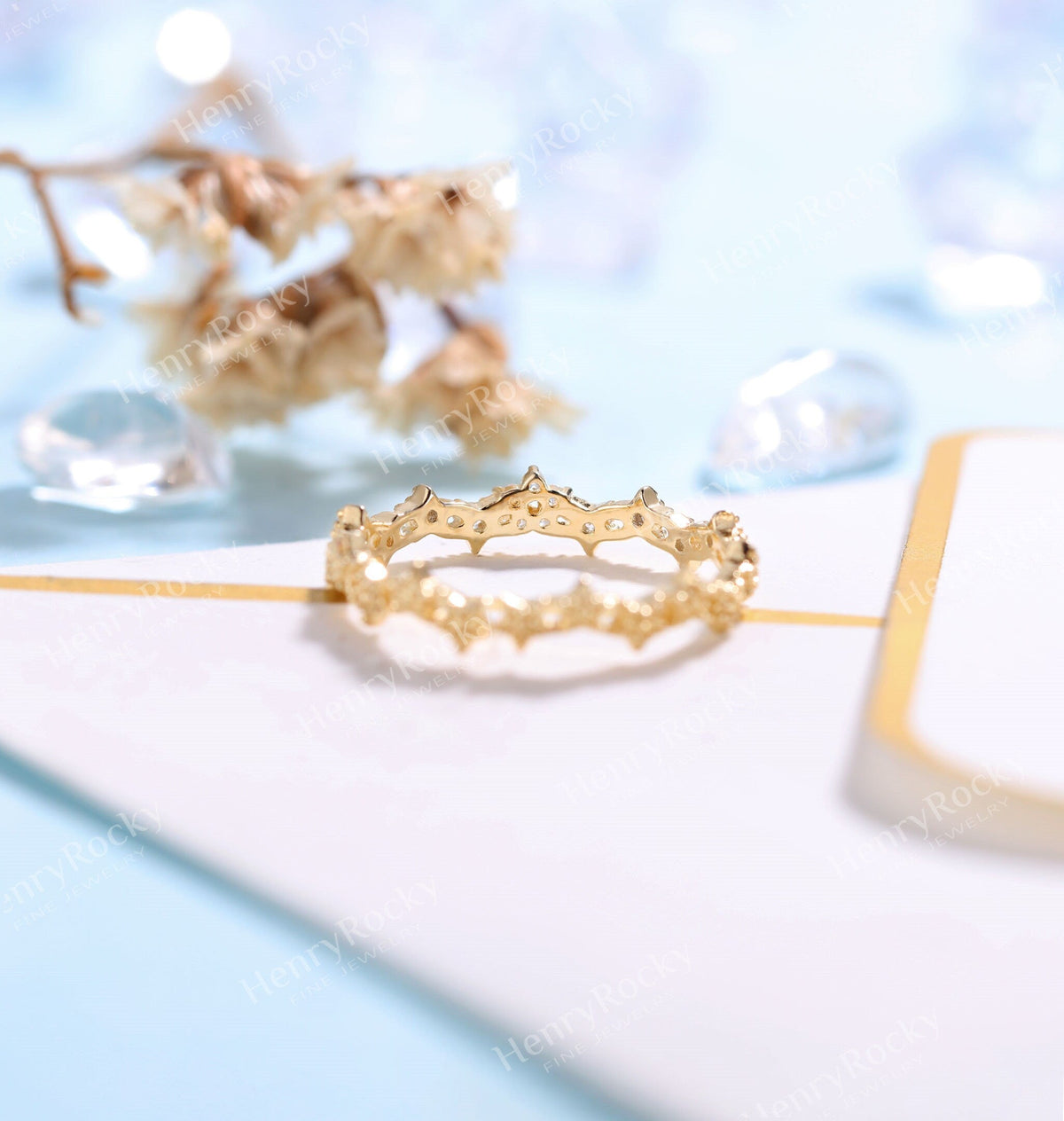 Delicate Diamond wedding band women | yellow gold band | unique bridal ring | floral wedding ring| promise ring anniversary gift for her