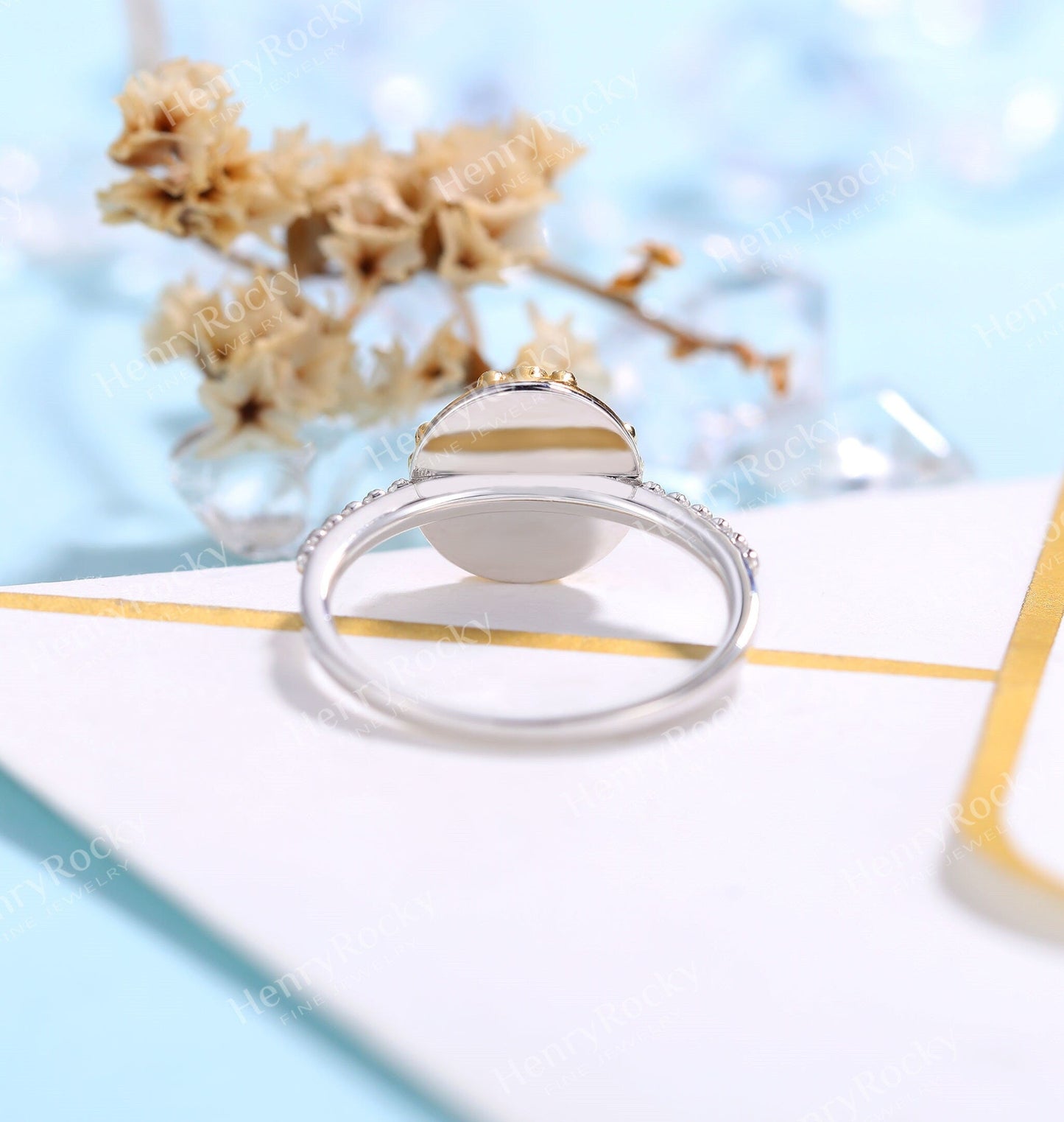 Art deco Opal Engagement Ring White gold Women | Antique Diamond half eternity Bridal Jewelry |Unique Promise Ring Anniversary Gifts for Her