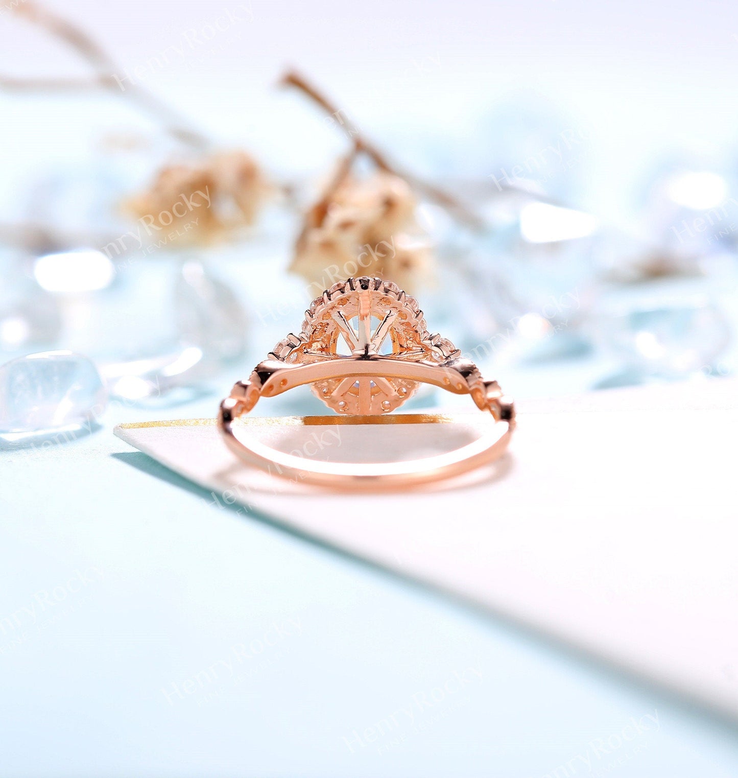 Moonstone engagement ring rose gold women | Vintage Halo wedding ring |  Art deco Moissanite jewelry Bridal ring | Anniversary gift for her