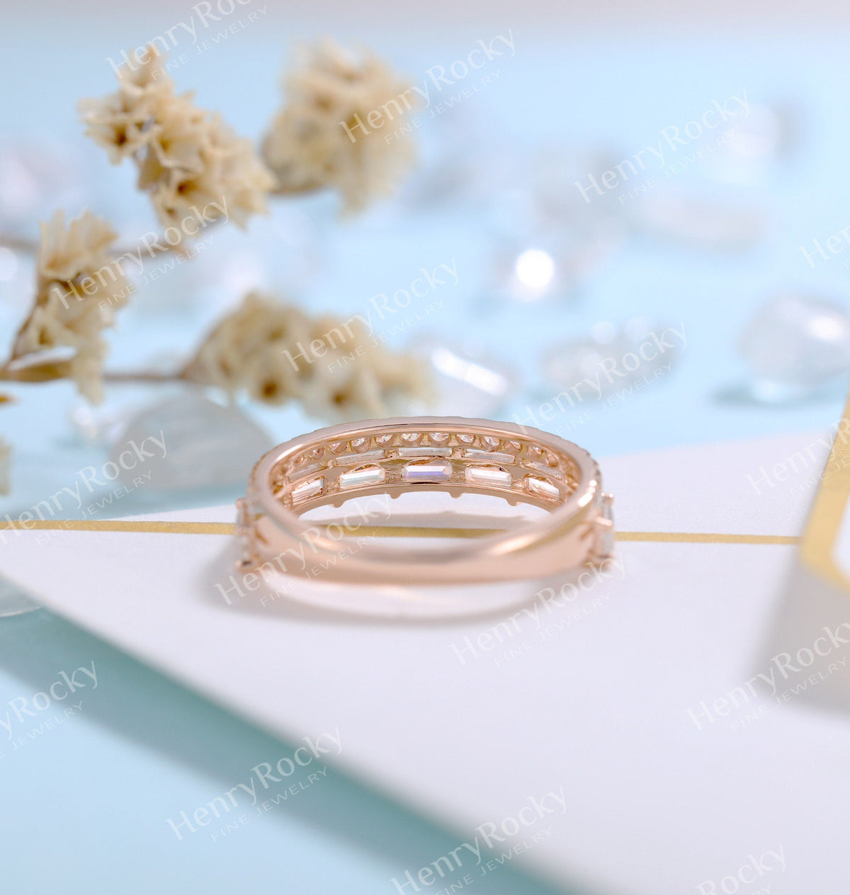 1 PC Vintage Moissanite Engagement Band Women | rose gold band | Bridal band | Unique wedding band | Art deco promise Anniversary ring
