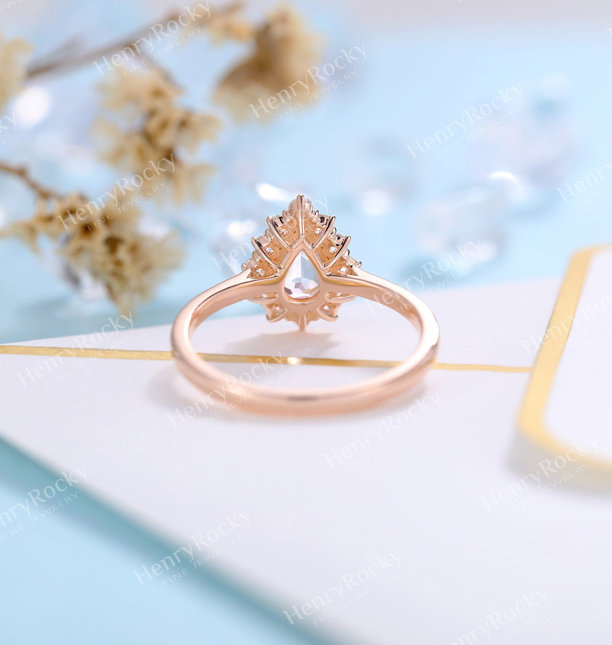 Antique Morganite engagement ring rose gold women | Vintage pear shaped wedding ring |  Unique Halo Bridal ring | Anniversary gift for her