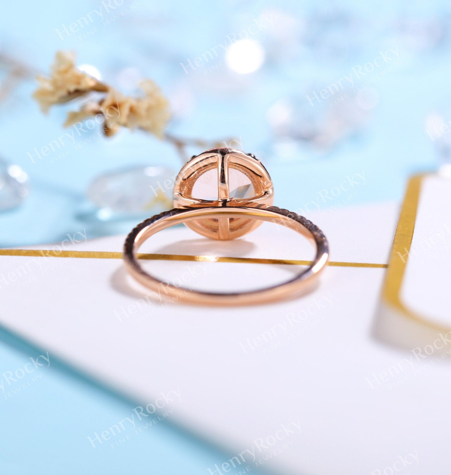 Antique Morganite engagement ring rose gold women | Vintage round cut wedding ring |  Unique jewelry Bridal ring | Anniversary gift for her