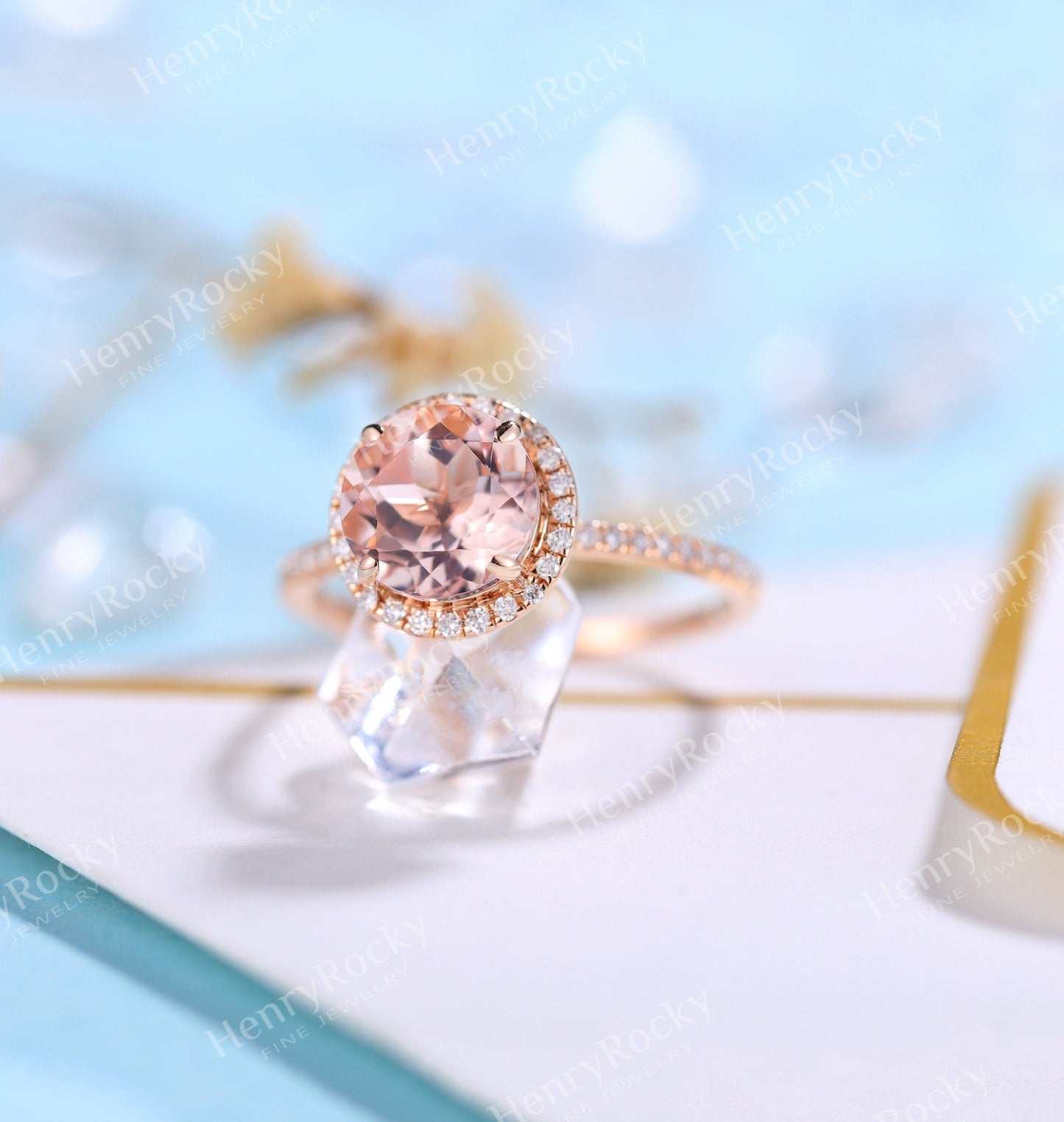 Antique Morganite engagement ring rose gold women | Vintage round cut wedding ring |  Unique jewelry Bridal ring | Anniversary gift for her