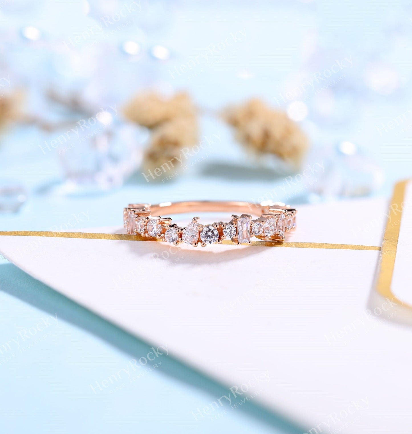 Antique Wedding Band Rose Gold Women | Vintage CZ Stacking Matching Art deco Jewelry | Unique Promise Ring | Anniversary Gift for her