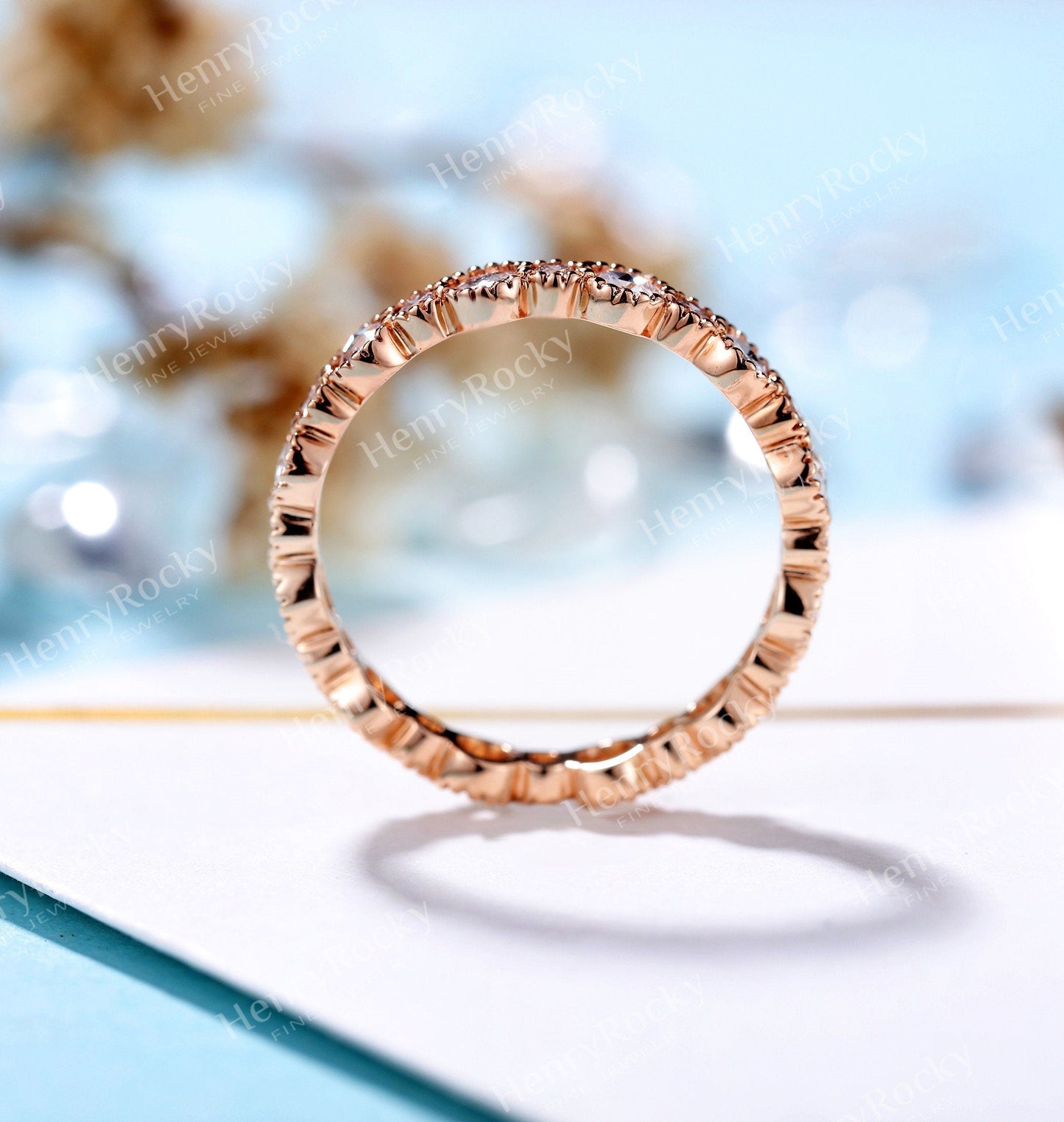 Diamond wedding band women | rose gold band | unique rose cut bridal ring | matching wedding ring | promise ring anniversary gift for her