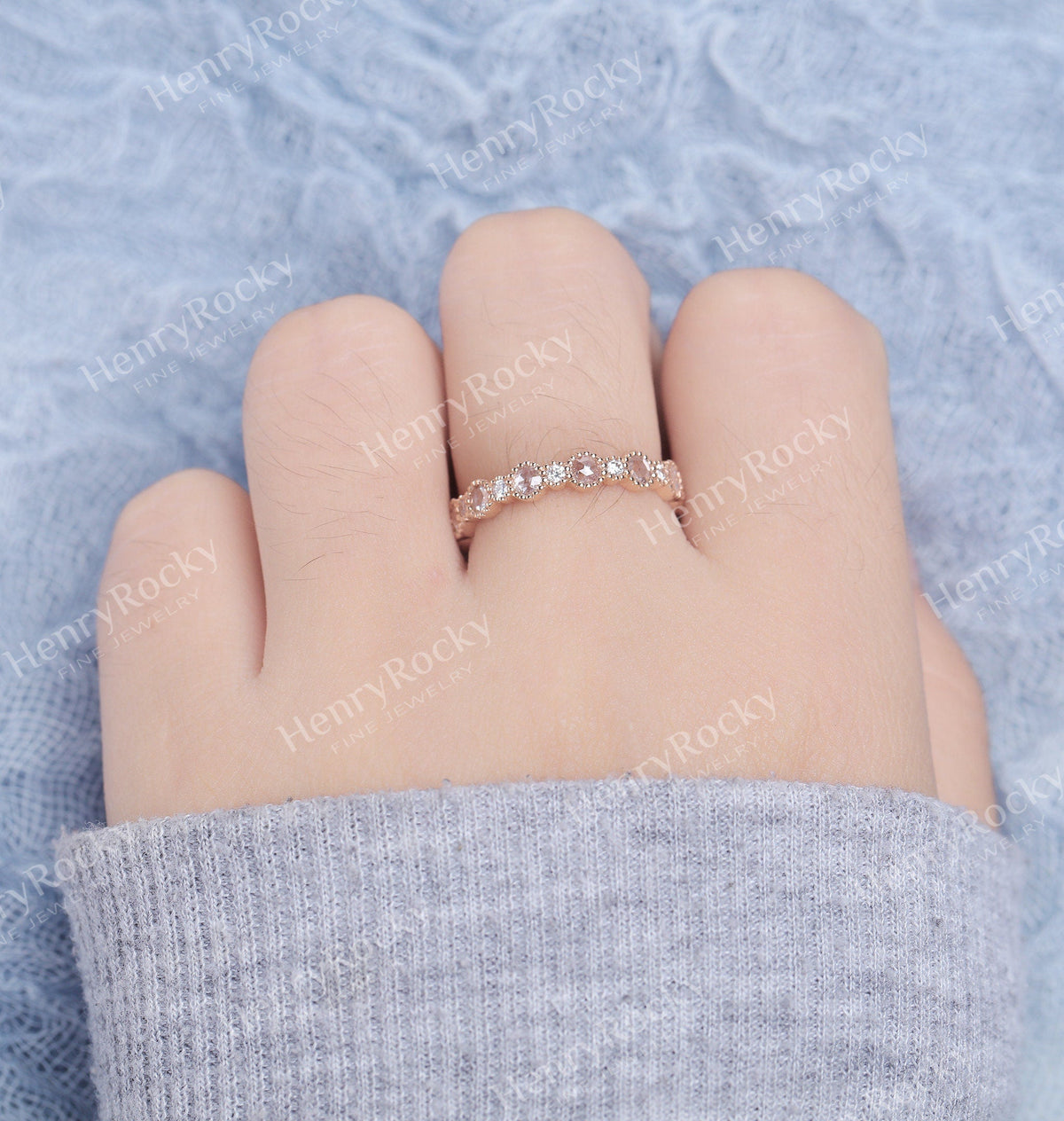 Diamond wedding band women | rose gold band | unique rose cut bridal ring | matching wedding ring | promise ring anniversary gift for her