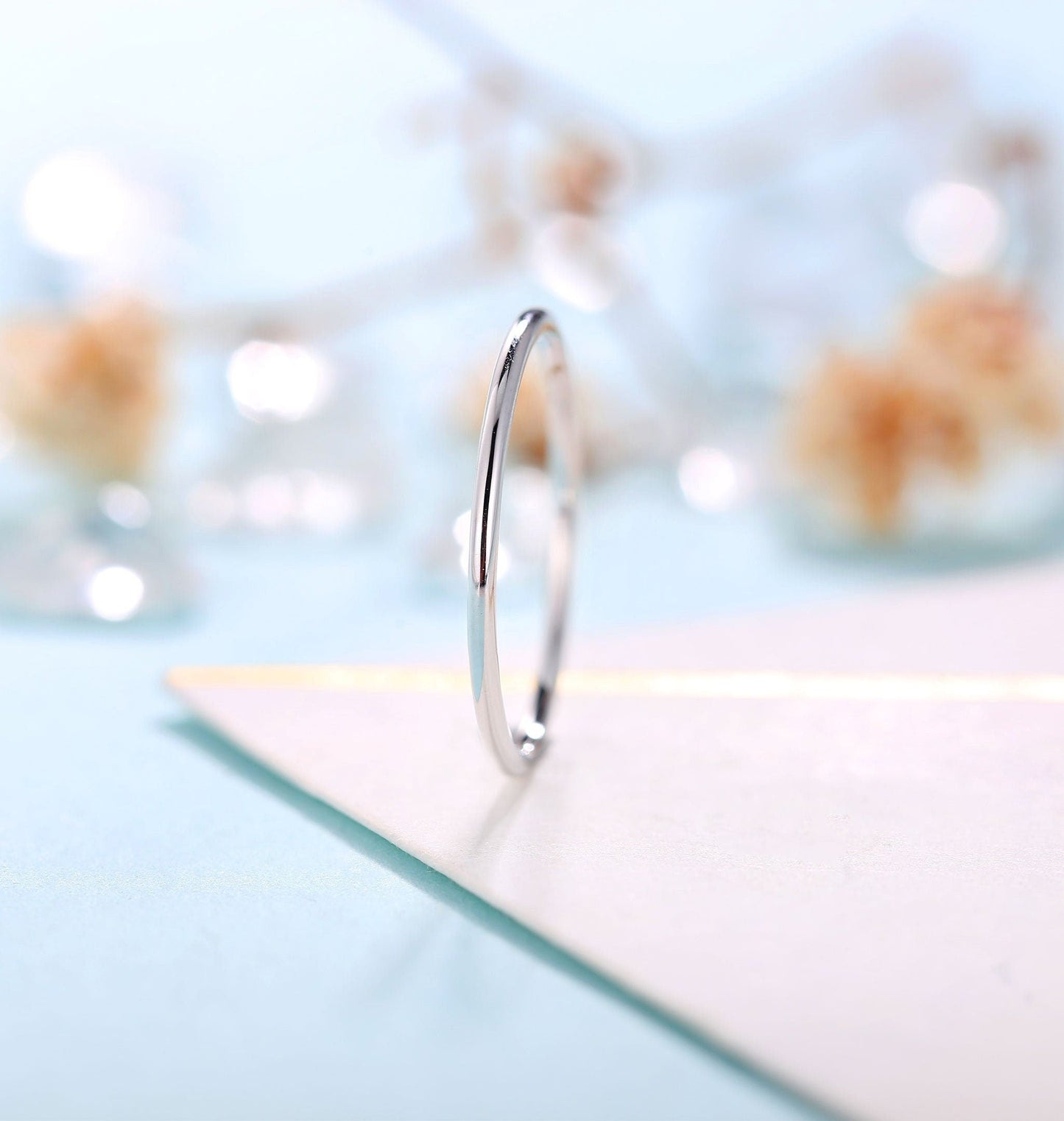 Dainty White gold wedding band women | Vintage stacking matching bridal ring | unique thin jewelry | promise ring anniversary gift for her