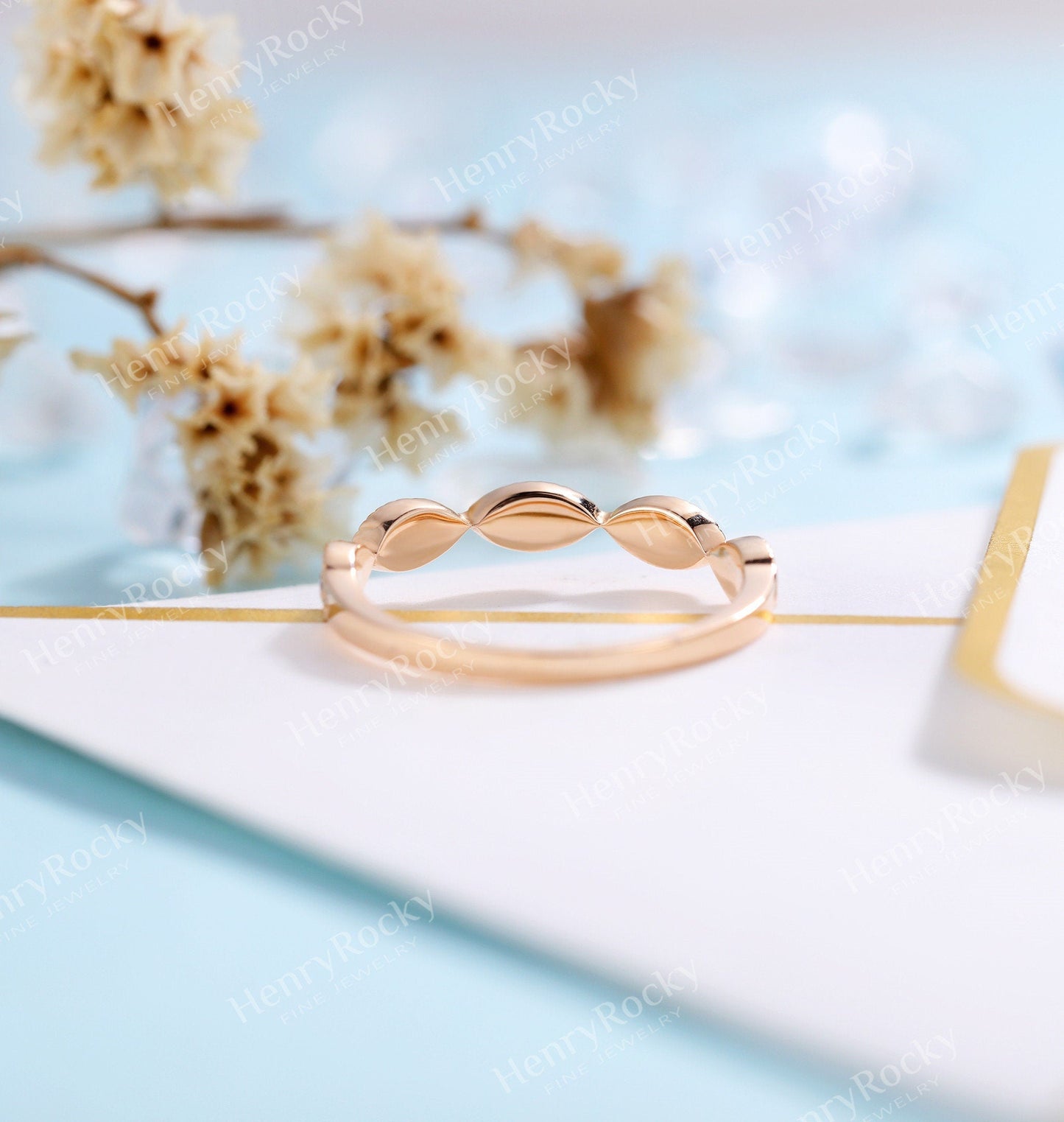 Diamond/Moissanite rose gold wedding band women | vintage milgrain stacking matching bridal jewelry | promise ring anniversary gift for her