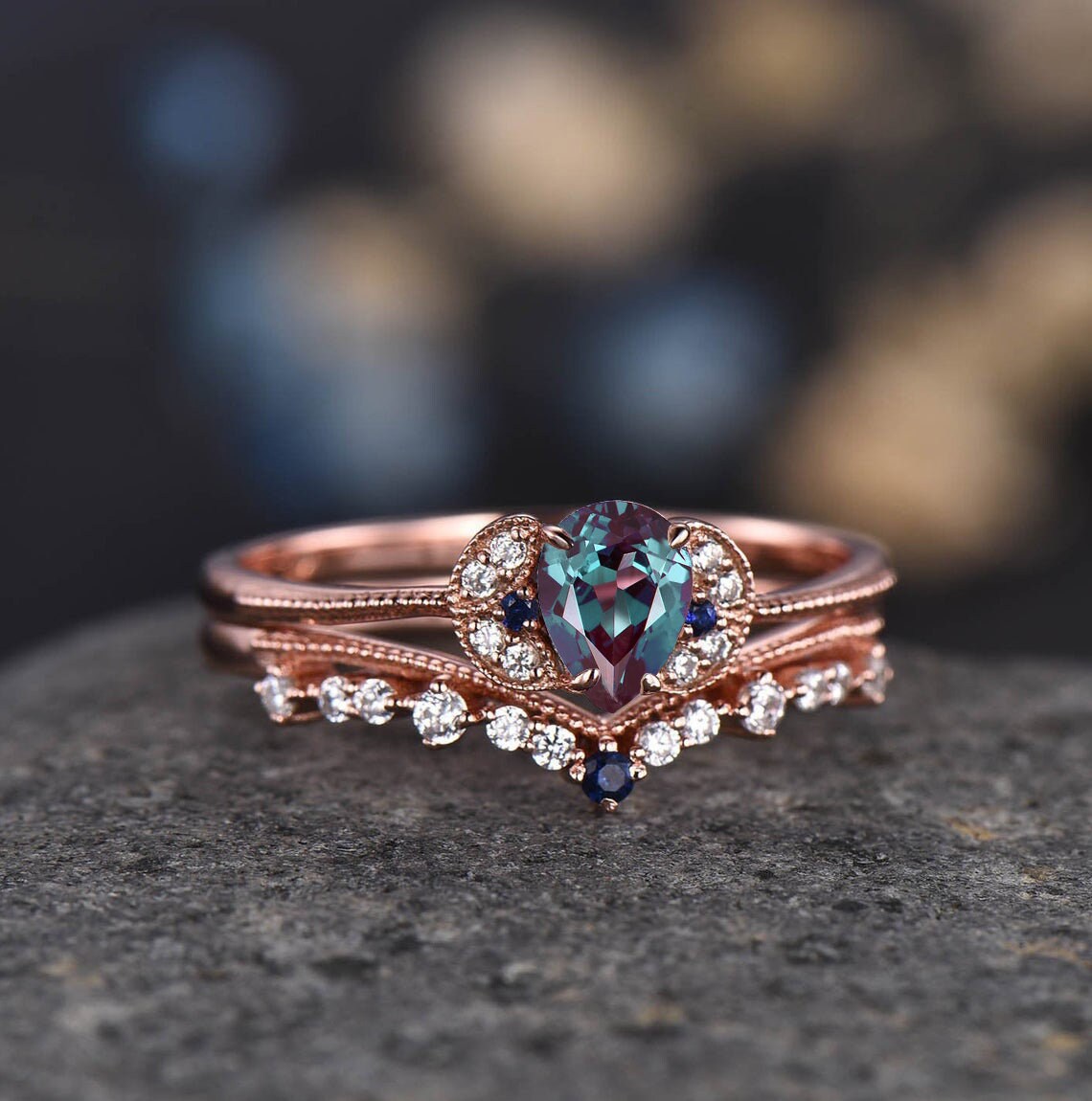 Dainty Rose Gold Moss Agate Engagement Ring Diamond Women Wedding Ring 14K/18K Bridal Promise Anniversary Gift