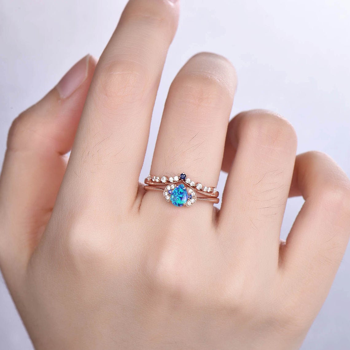Dainty Rose Gold Moss Agate Engagement Ring Diamond Women Wedding Ring 14K/18K Bridal Promise Anniversary Gift