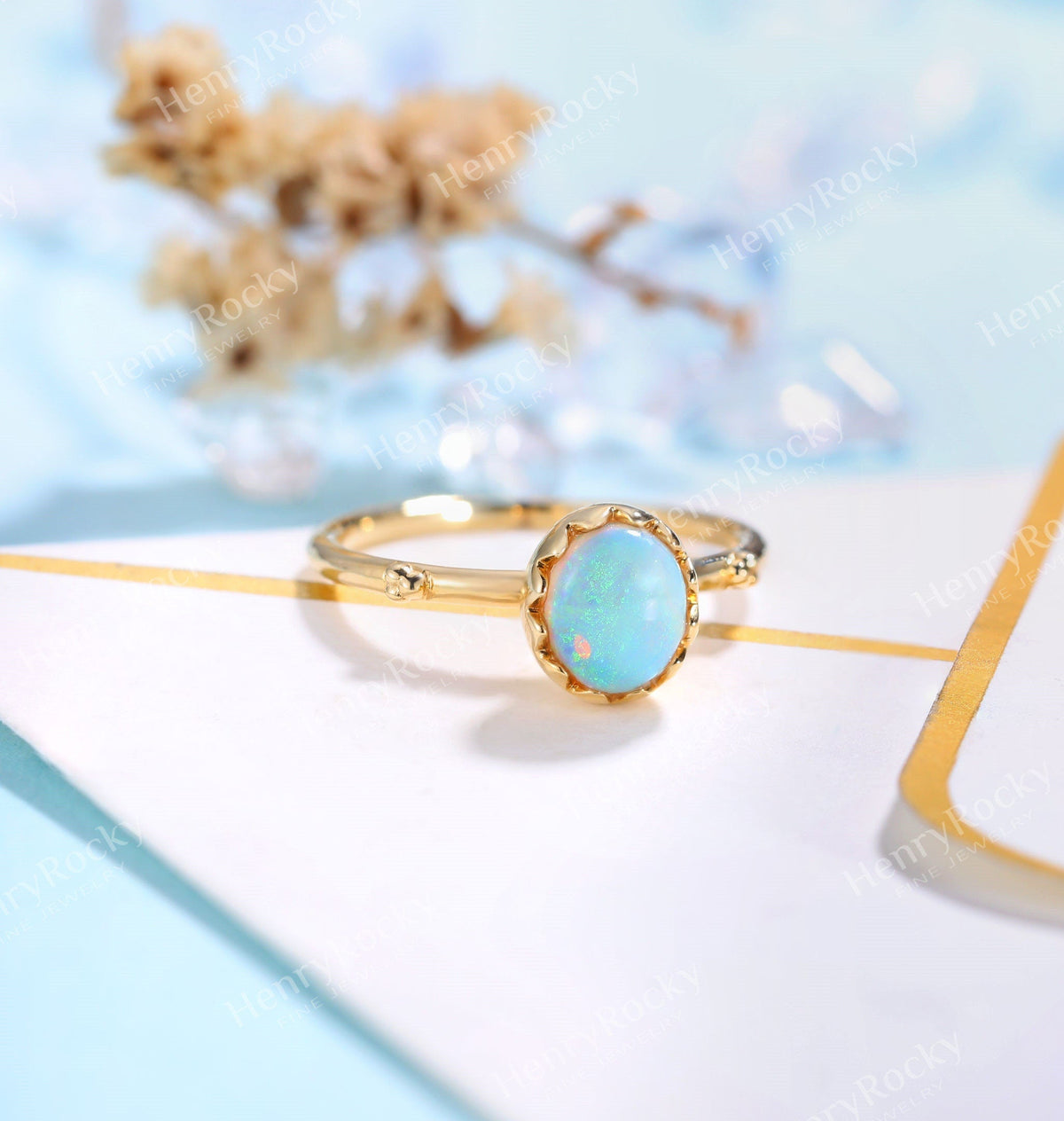 Art deco Opal Engagement Ring Women Yellow Gold | Antique Oval cut Bridal Jewelry | Vintage Promise Ring | Anniversary Gift for Her