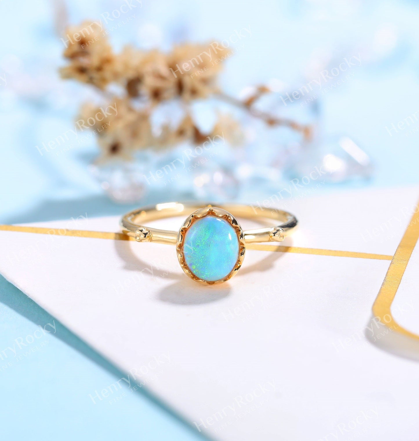 Art deco Opal Engagement Ring Women Yellow Gold | Antique Oval cut Bridal Jewelry | Vintage Promise Ring | Anniversary Gift for Her