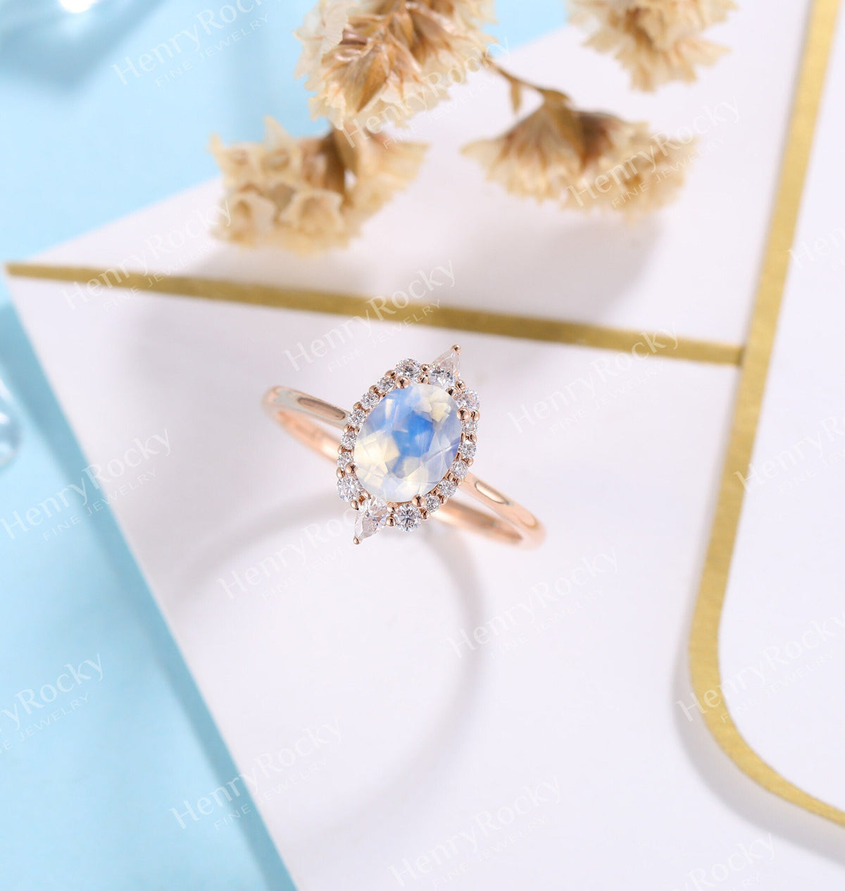 Antique Moonstone engagement ring rose gold women | Vintage floral wedding ring |  Unique jewelry Bridal ring | Anniversary gift for her