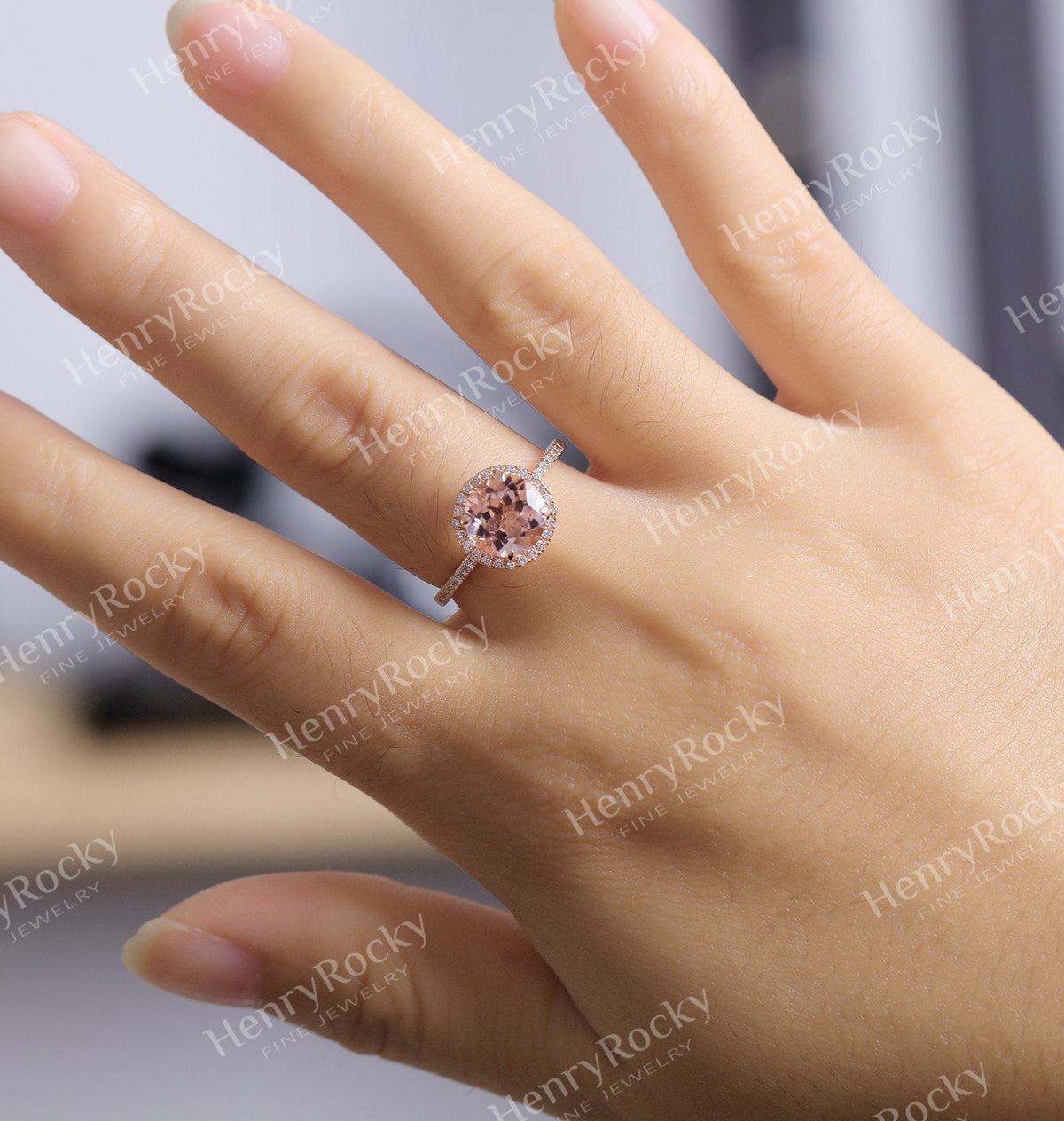 Antique Morganite engagement ring rose gold women | Vintage round cut wedding ring |  Unique jewelry Bridal ring | Anniversary gift for her