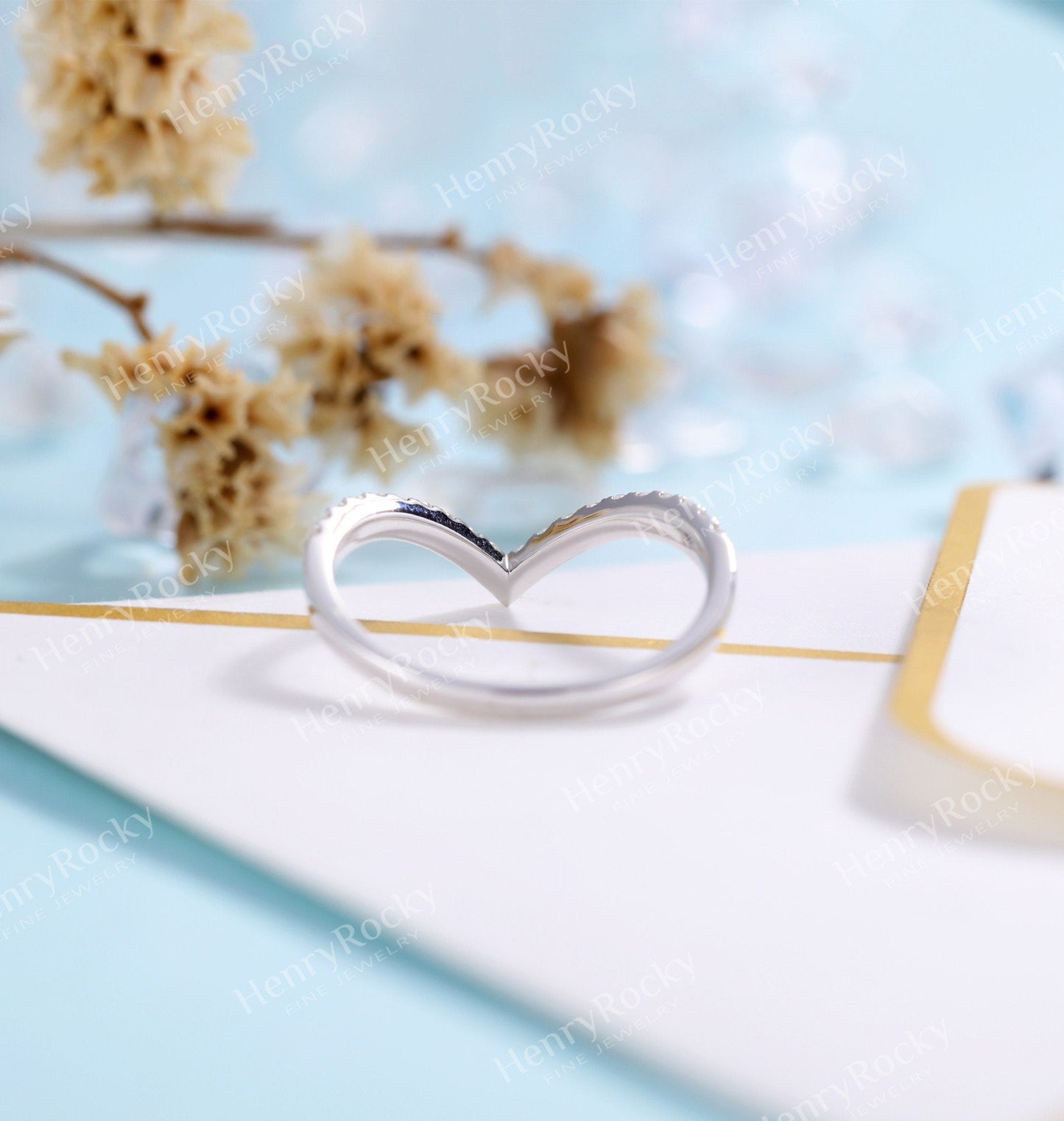 Art deco Moissanite Wedding Band Women | white gold band | curved half eternity Bridal Jewelry | Vintage promise Anniversary Gift for her