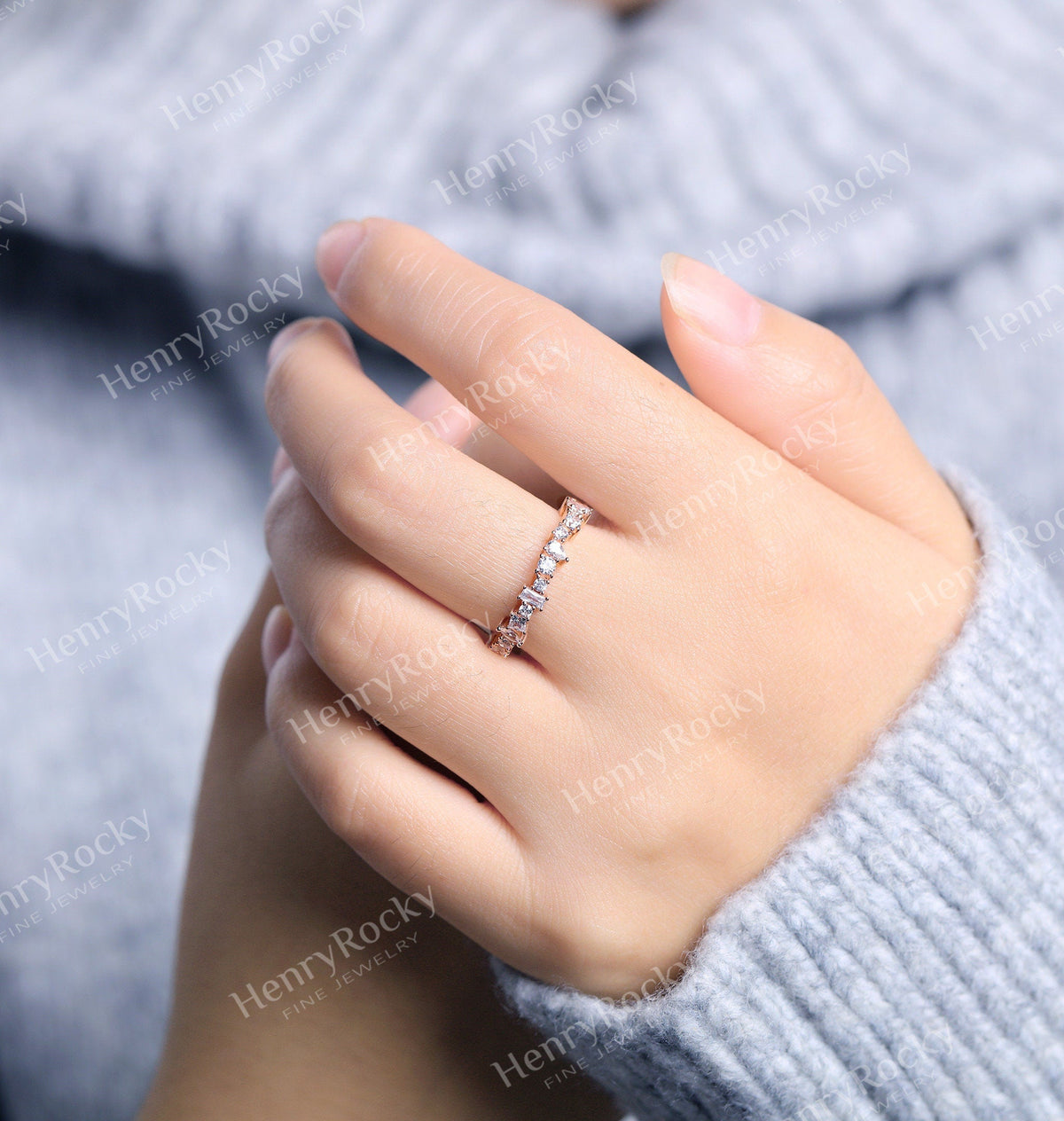 Antique Wedding Band Rose Gold Women | Vintage CZ Stacking Matching Art deco Jewelry | Unique Promise Ring | Anniversary Gift for her