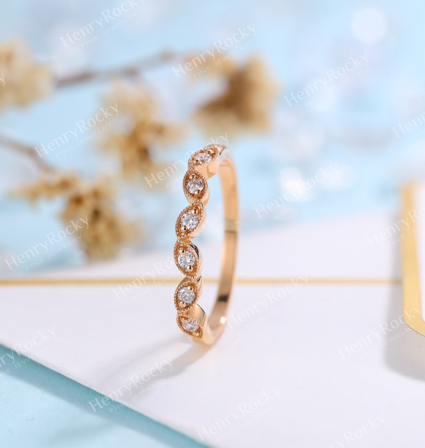 Diamond wedding band women | rose gold band | vintage round cut bridal ring | wedding ring| unique promise ring anniversary gift for her