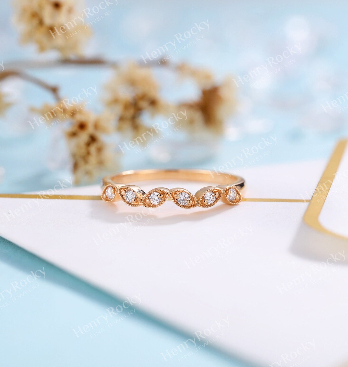 Diamond wedding band women | rose gold band | vintage round cut bridal ring | wedding ring| unique promise ring anniversary gift for her