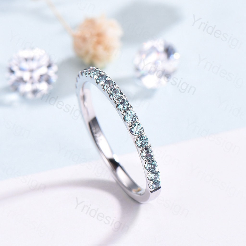 Alexandrite Eternity Band White Gold Dainty alexandrite Wedding Vermeil Ring,Matching Band Stacking Ring Anniversary Gift Birthstone ring