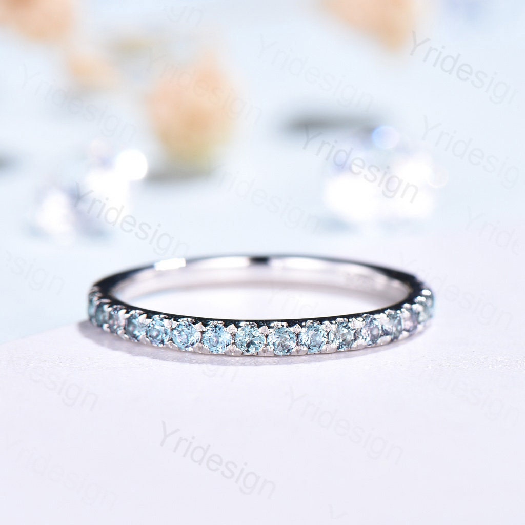Alexandrite Eternity Band White Gold Dainty alexandrite Wedding Vermeil Ring,Matching Band Stacking Ring Anniversary Gift Birthstone ring