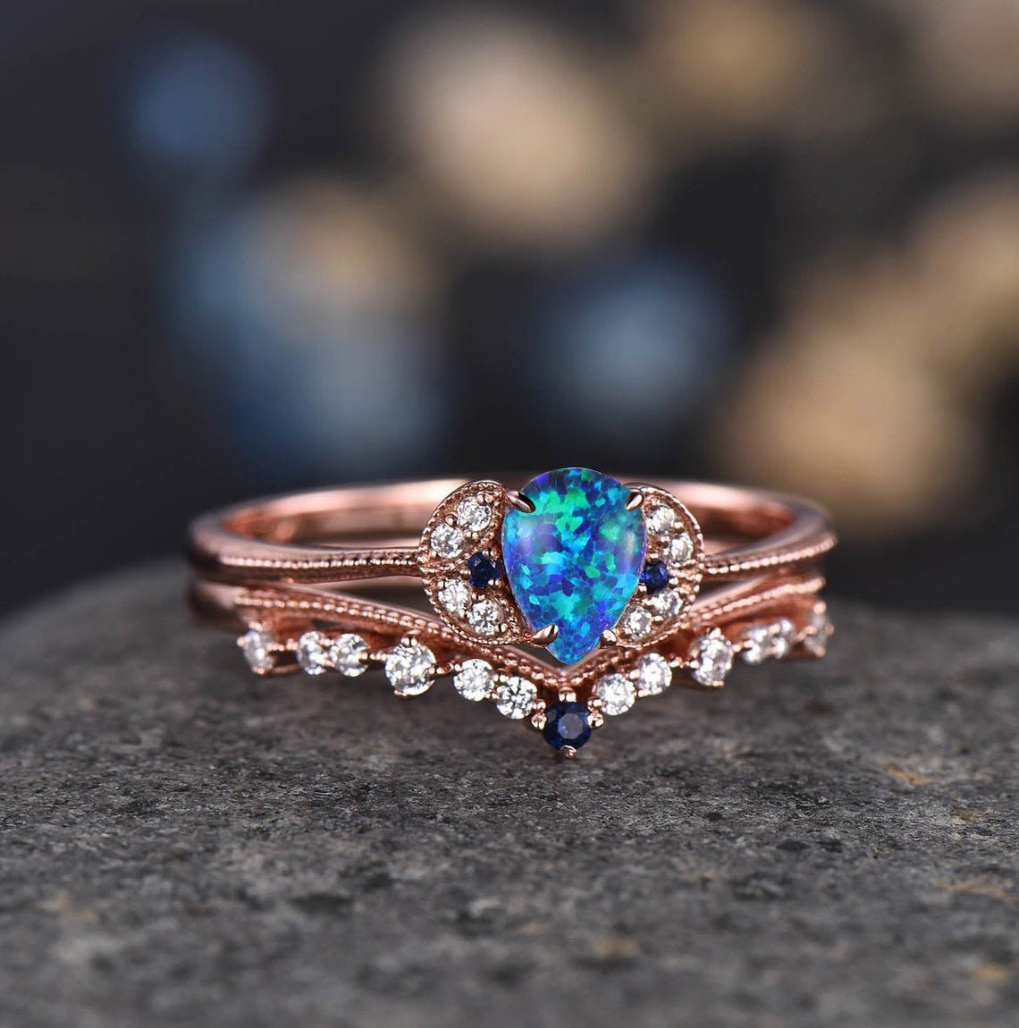 Dainty Rose Gold Moss Agate Engagement Ring Diamond Women Wedding Ring 14K/18K Bridal Promise Anniversary Gift