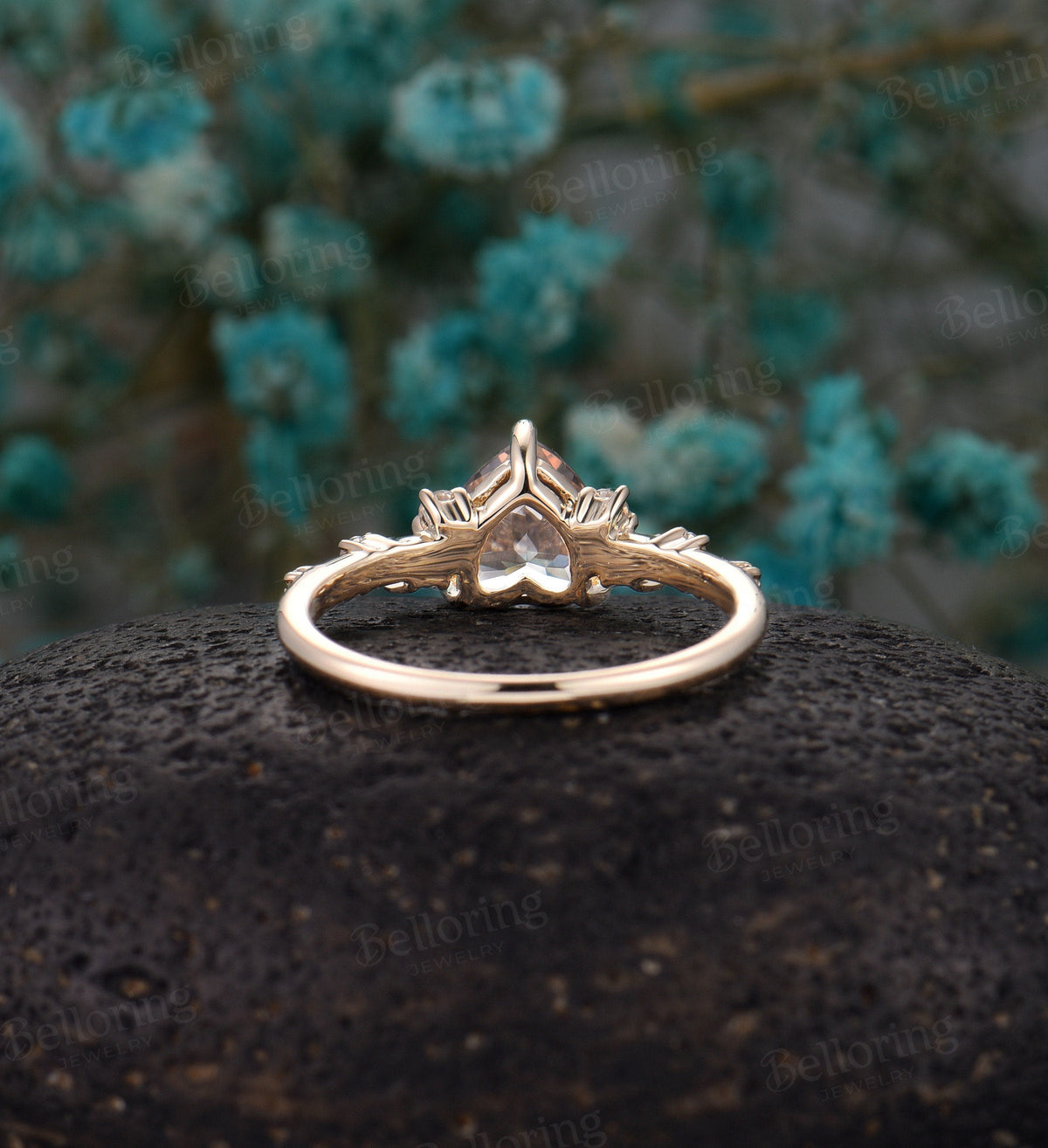Heart-shaped Morganite vintage Engagement unique prong set ring, Art deco Wedding ring antique yellow gold ring, Anniversary wedding ring
