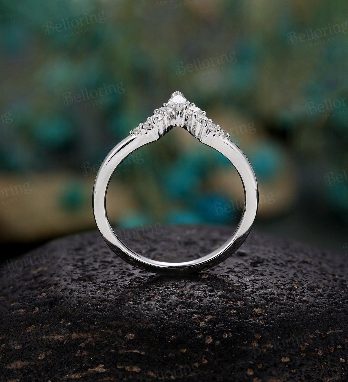Moissanite Curved wedding band woman rose gold ring Vintage Bridal Set Jewelry Antique Solid 14K Matching Promise Anniversary Gift for her