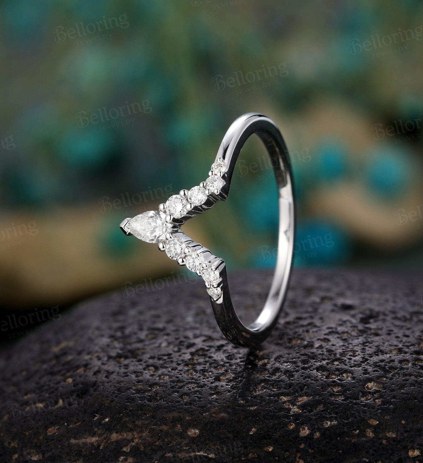 Moissanite Curved wedding band woman rose gold ring Vintage Bridal Set Jewelry Antique Solid 14K Matching Promise Anniversary Gift for her