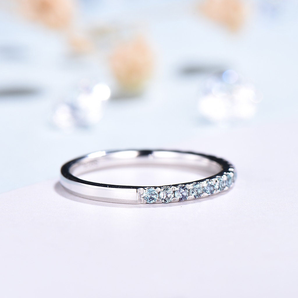 Alexandrite Eternity Band White Gold Dainty alexandrite Wedding Vermeil Ring,Matching Band Stacking Ring Anniversary Gift Birthstone ring